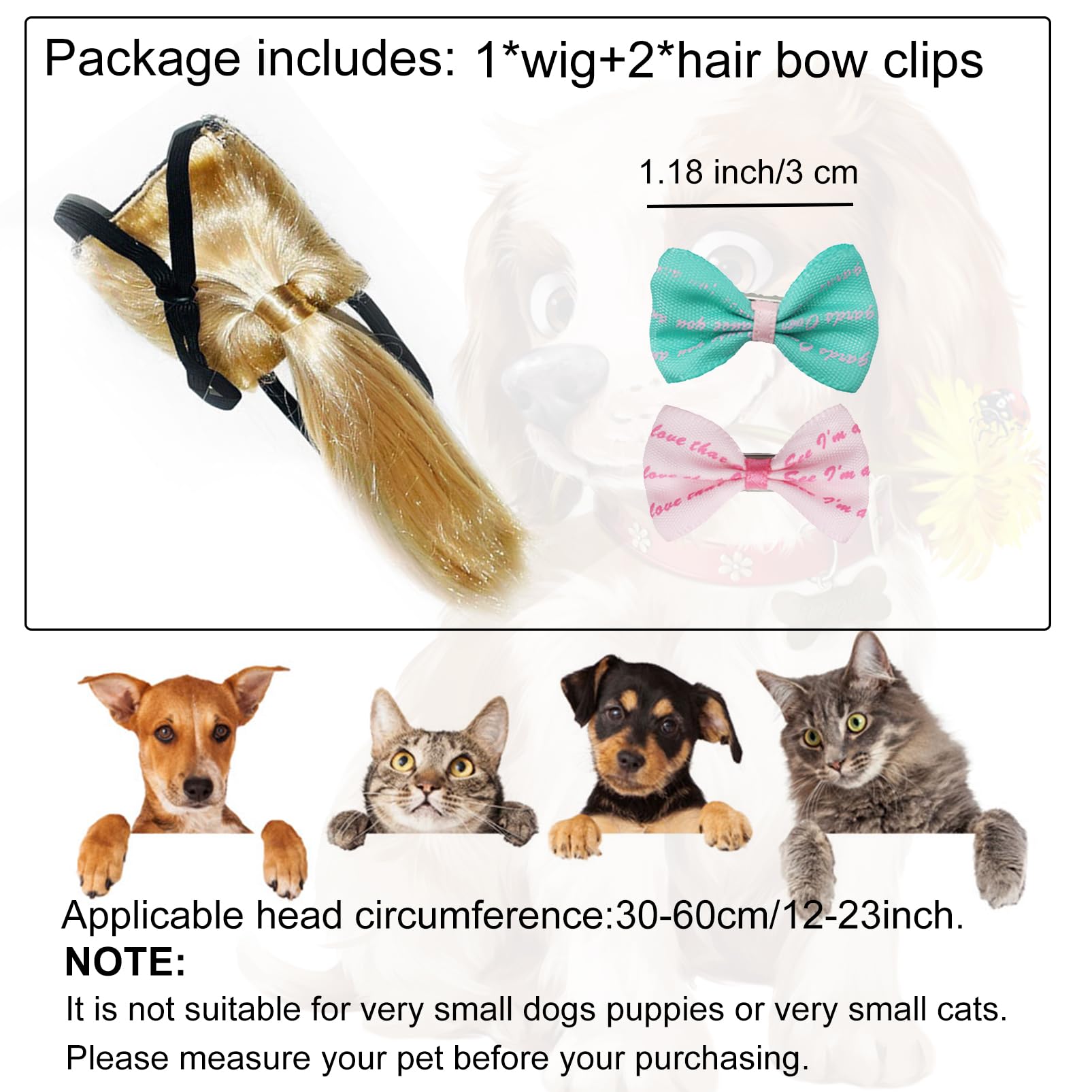 Kediciz Funny Dog Wig Pet Costumes, Cat Costume Synthetic Hairpiece Cosplay Wigs, Headwear For Halloween Christmas Festivals Par