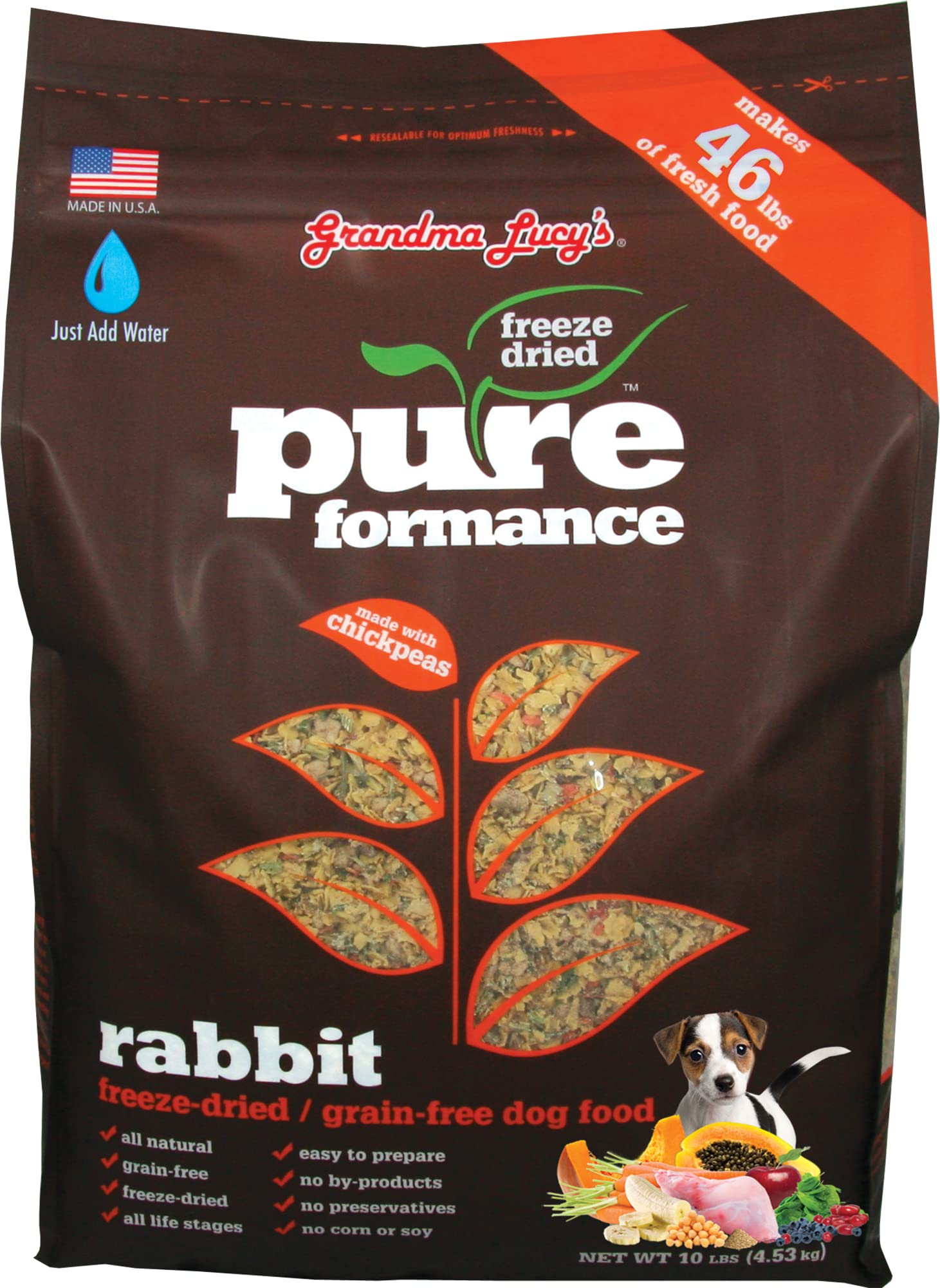 Grandma Lucys PUREformance Dog Food, Grain Free and Freeze-Dried - Rabbit, 10 Pound Bag