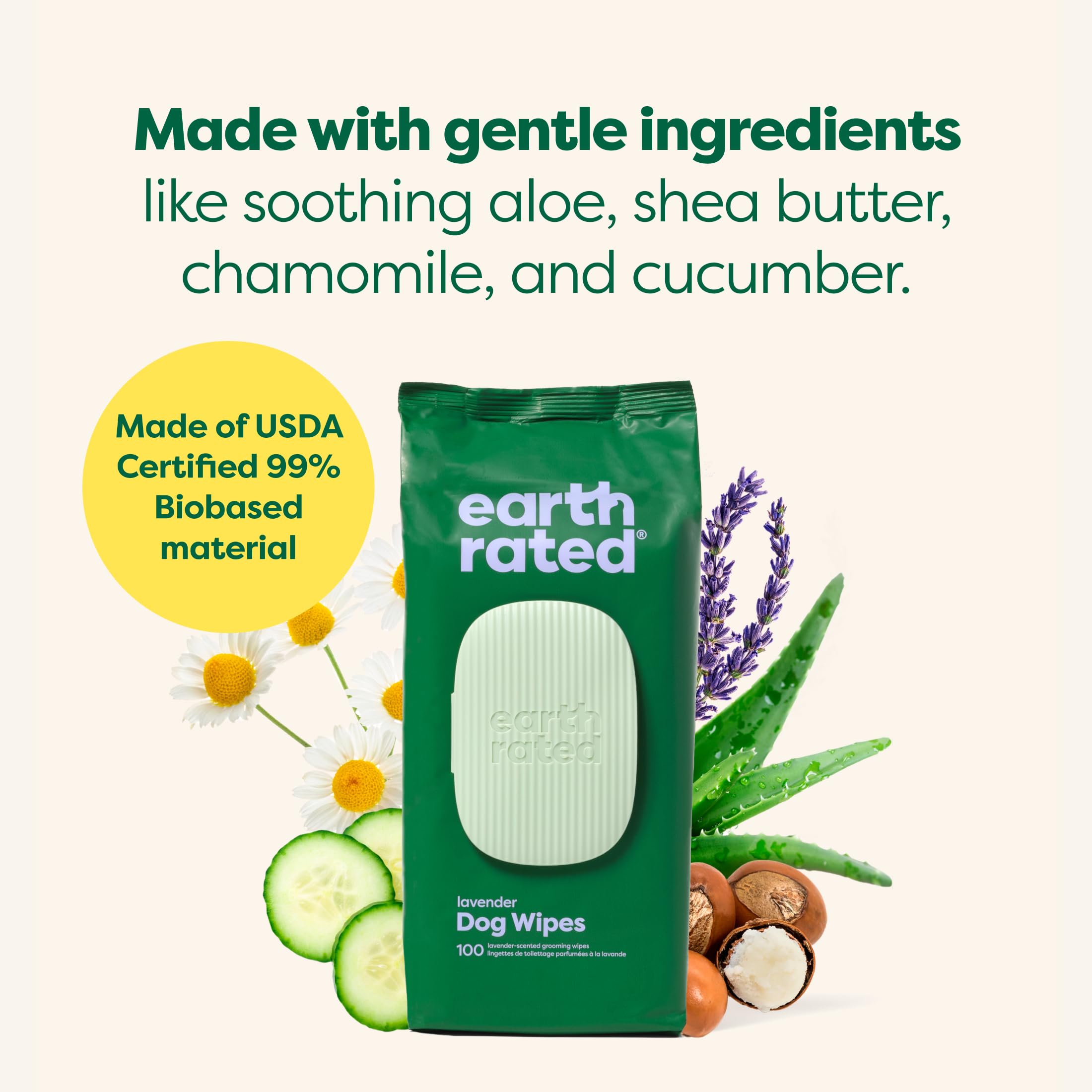 Earth Rated Hypoallergenic Dog Wipes, Cleaning And Odor-Controlling Grooming For Paws, Body, And Butt, Perfect For Puppy And Adult Dogs, Lavender Scent, 400 Count