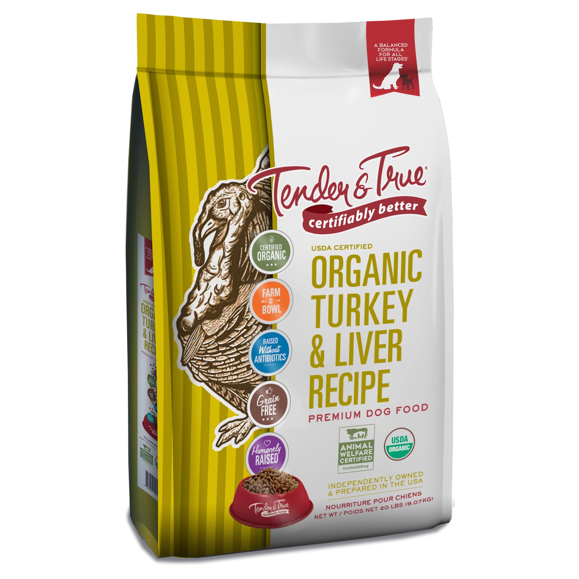 Tender & True Pet Nutrition Organic Turkey & Liver Recipe Dog Food, 20 lb (46012)
