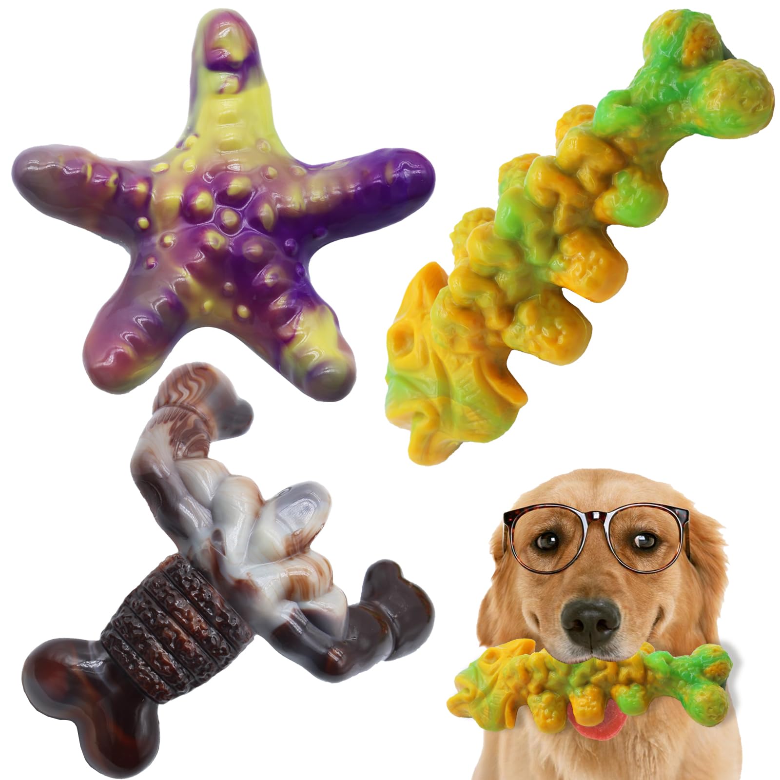 Dog Chew Toys For Aggressive Chewers,3 Pack Tough Dog Bone Toys To Keep Them Busy, Indestructible Pet Toy For For Medium/Large B