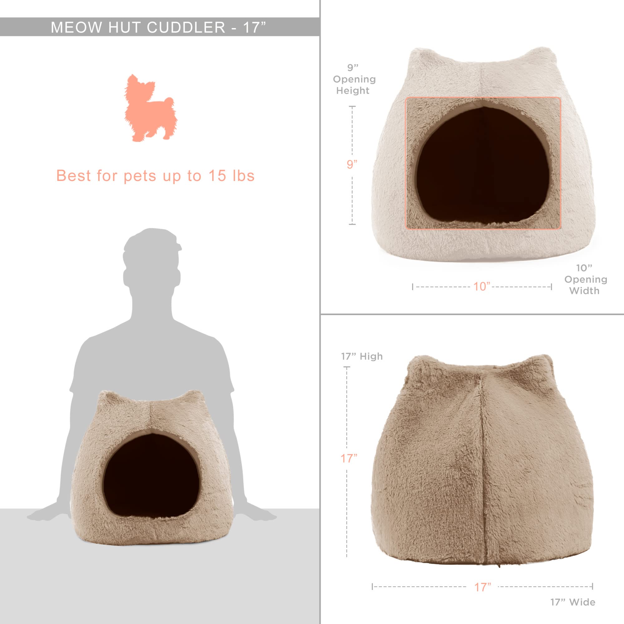Best Friends by Sheri Meow Hut Cat & Dog Bed, Wheat, Small, 16.9"L x 16.9"W x 16.5"Th, Polyester, Model 466