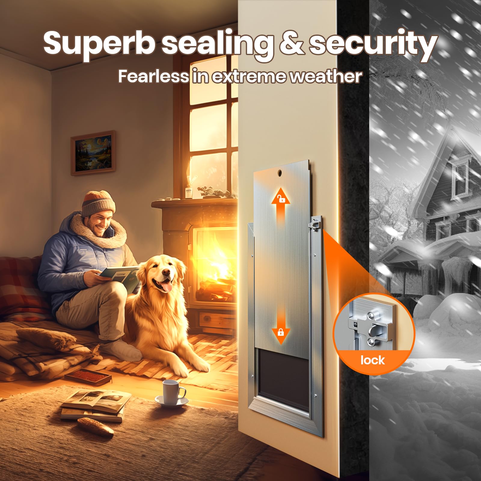 VOSOIR Medium Dog Door for Wall - Heavy Duty Aluminum, Silver, 2 Magnetic Flaps, Energy Efficient, Model VDD001-M