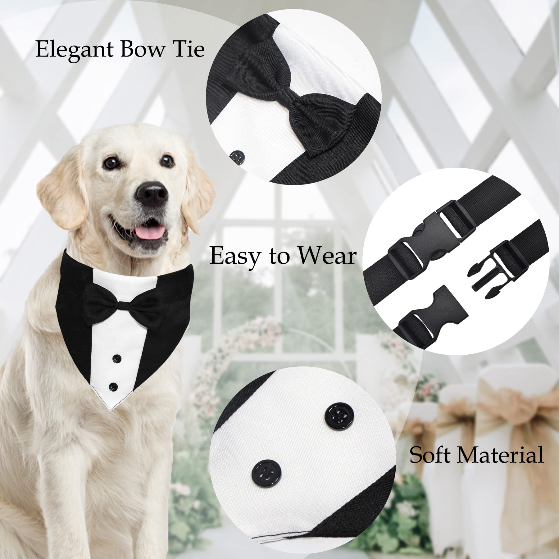 Goyoswa Dog Tuxedo Dog Suit Dog Wedding Bandana Collar With Bow Tie, Adjustable Dog Tux Formal Dog Costumes, Engagement Birthday Tuxedo For Small Medium Large Dogs Pets (Large: Neck 15”-25”)