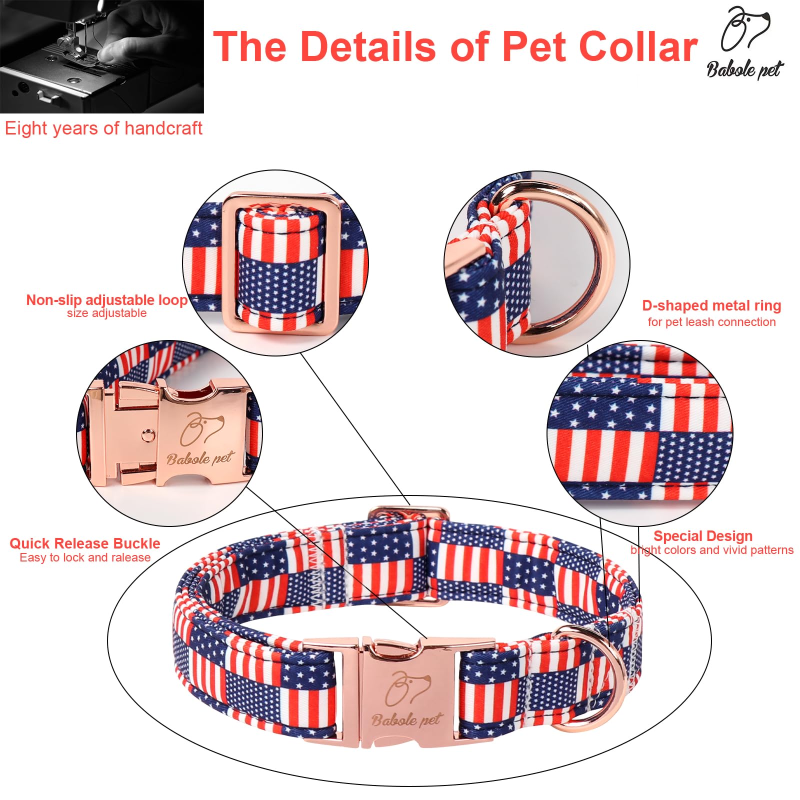 Babole Pet 4Th Of July Dog Collar - Us Flag Patriotic Dog Collars For Puppy & Tiny Dogs, Adjustable Independence Day Stars & Str