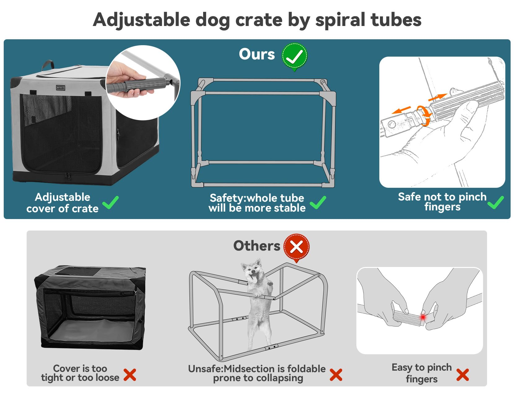 Petsfit 26 Inch Dog Travel Crate, Adjustable Fabric Cover By Spiral Iron Pipe, Chew Proof 3 Door Design, Portable Dog Kennel Ind