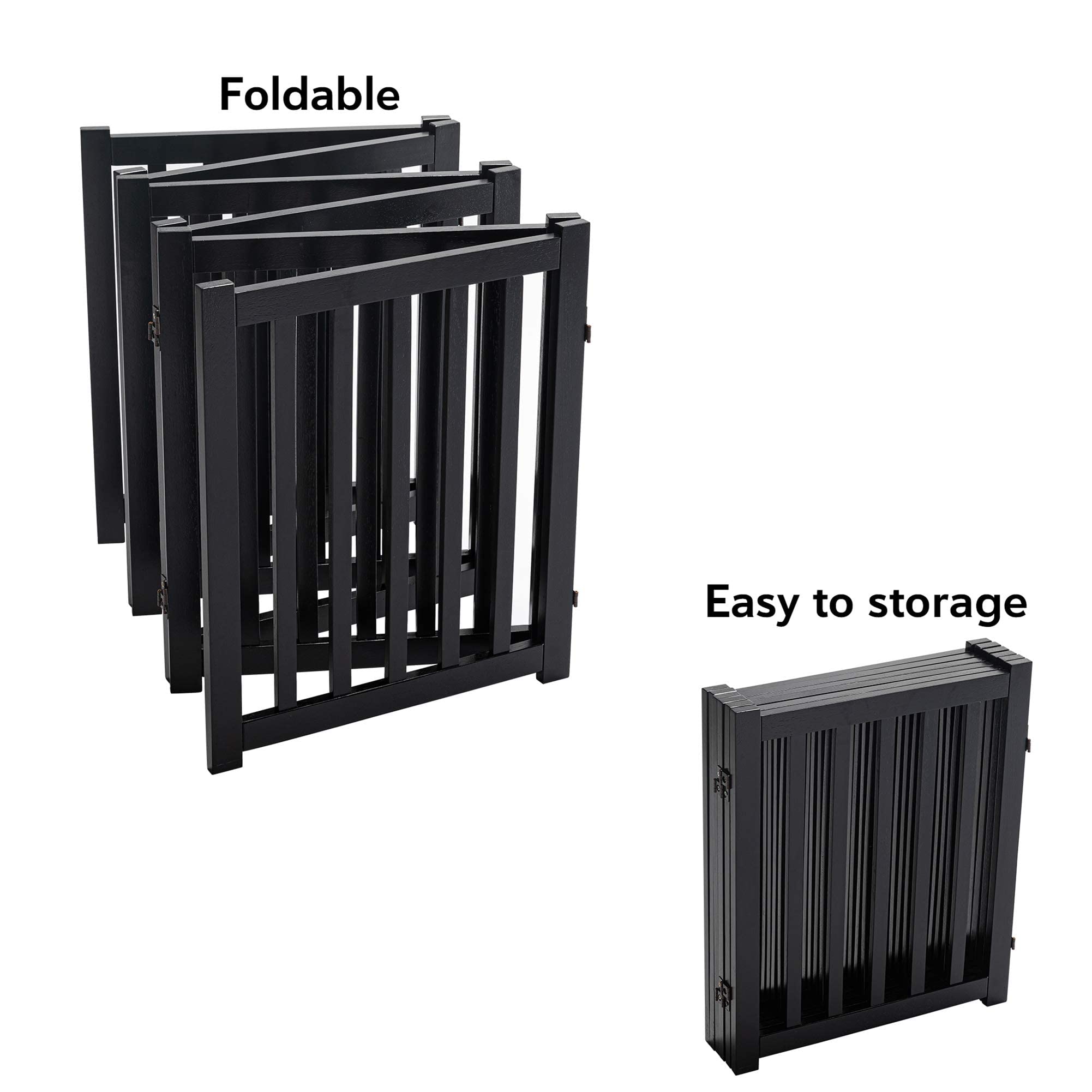 Lzrs 6-Panel Extra-Wide Freestanding Wooden Dog Gate ?24?igh Foldable Safety Pet Barrier For Doorways, Hallways, Kitchens, And Long Staircases, Durable Design Fit Small To Medium Dogs, Walnutl