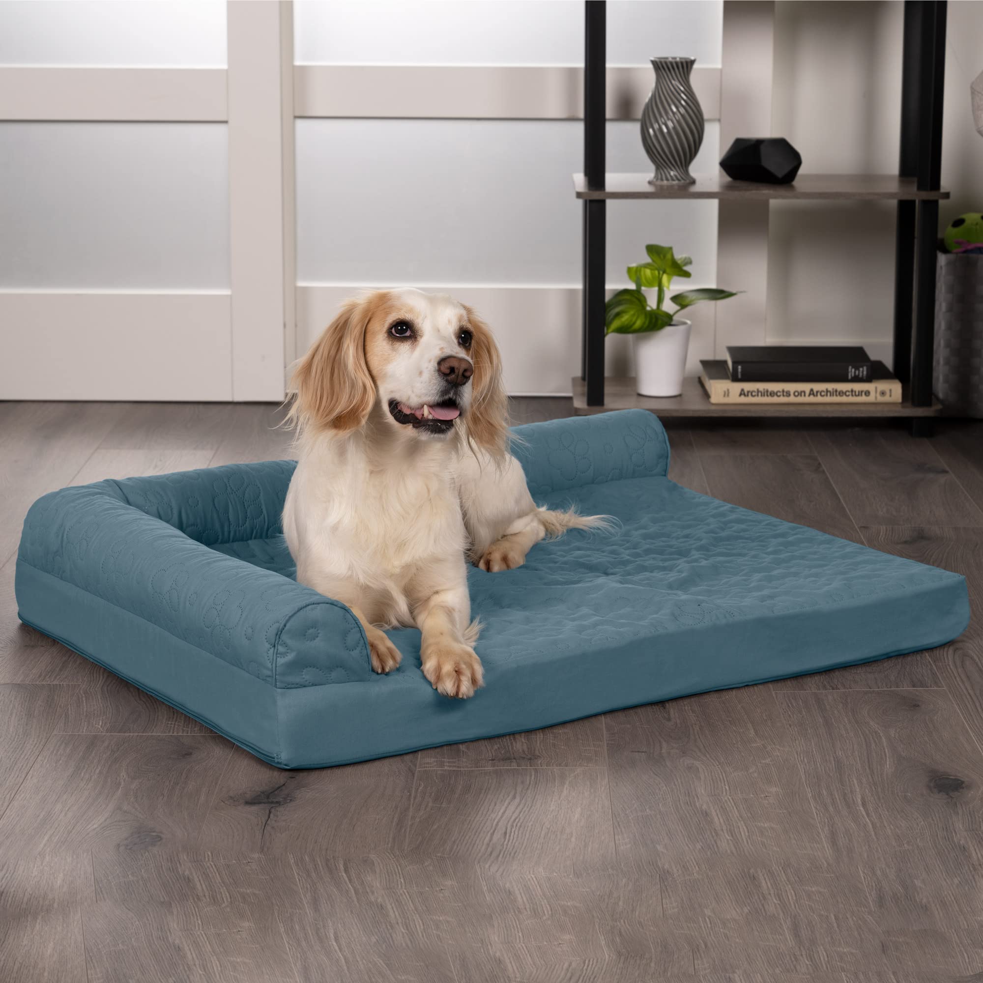 Furhaven Memory Foam Dog Bed For Large/Medium Dogs W/ Removable Bolsters & Washable Cover, For Dogs Up To 55 Lbs - Pinsonic Quil