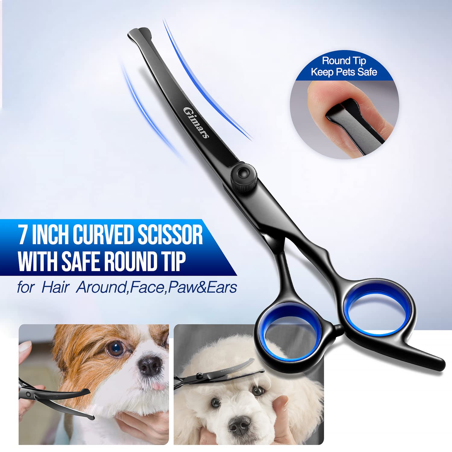 Gimars Dog Grooming Scissors Kit Professional 4Cr With Safety Round Tip, 5 In 1 Heavy Duty Titanium Coated Thinning & Curved & Straight Shears Black