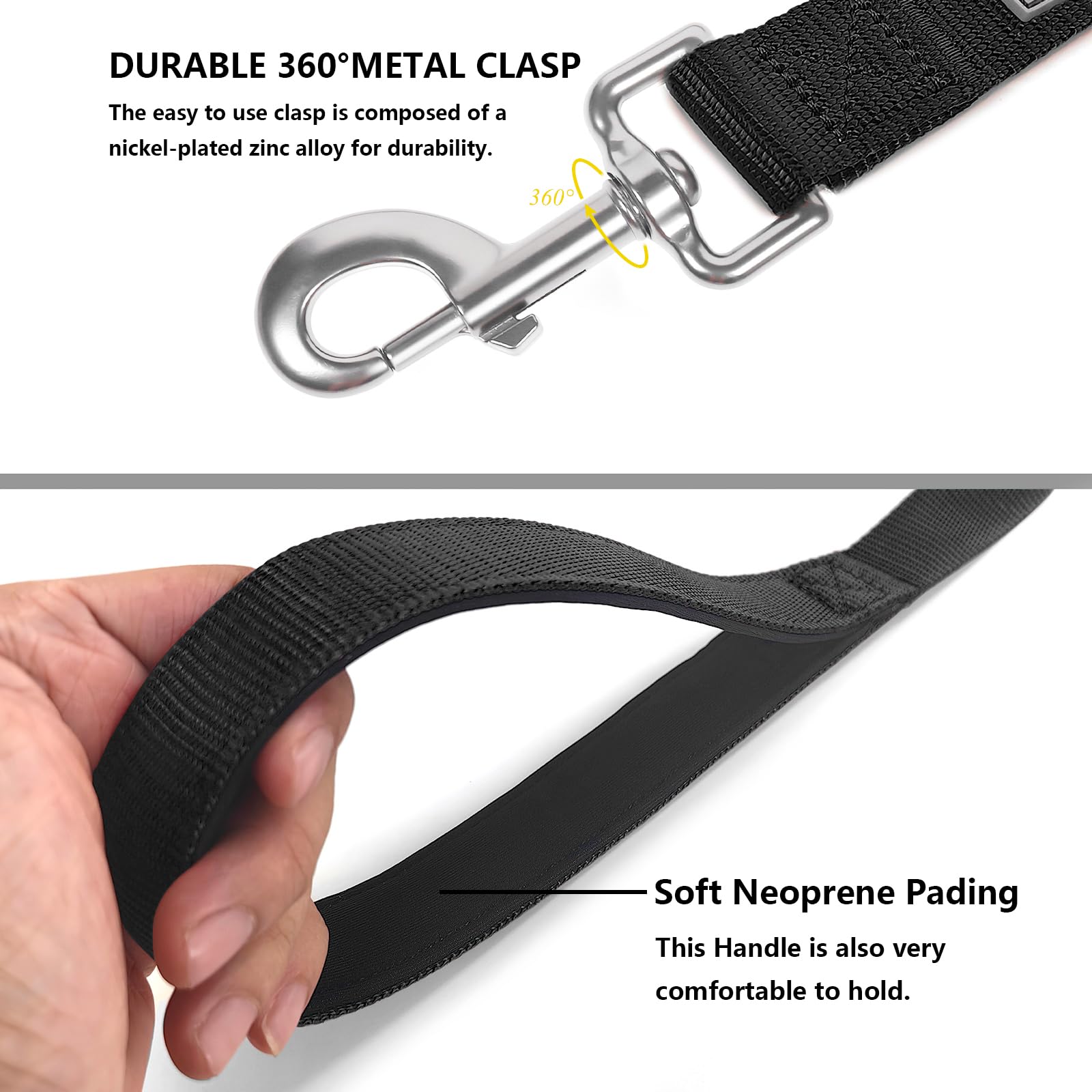 Penseepet Basic Dog Leashes 6 Ft Padded Handle Nylon Dogs Leashes For Large Dogs Black