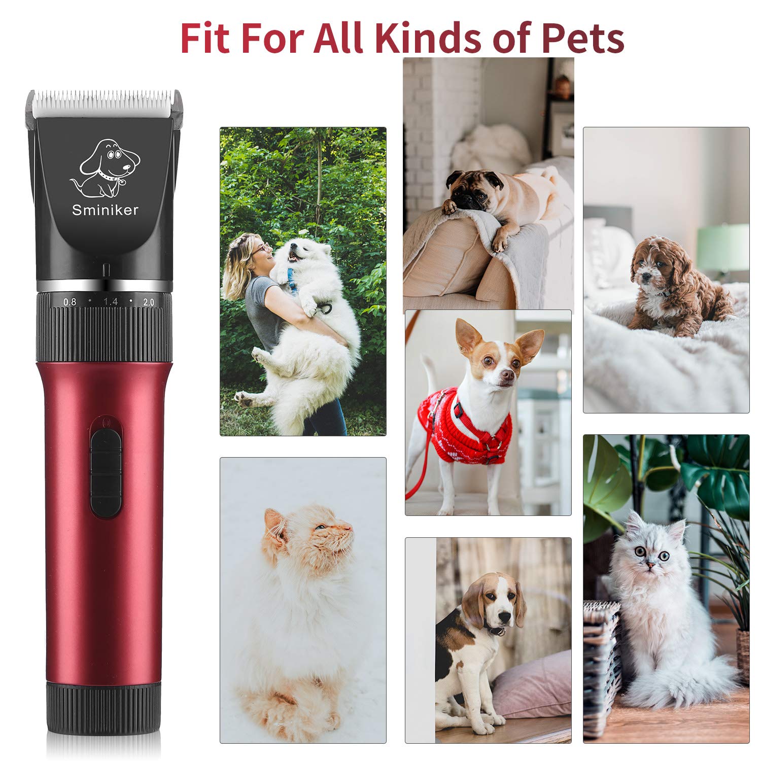 Sminiker Low Noise Horses Clippers Rechargeable Cordless Pet Clippers Grooming Kit With Storage Bag 5 Speed Professional Animal Clippers Pet Grooming Kit
