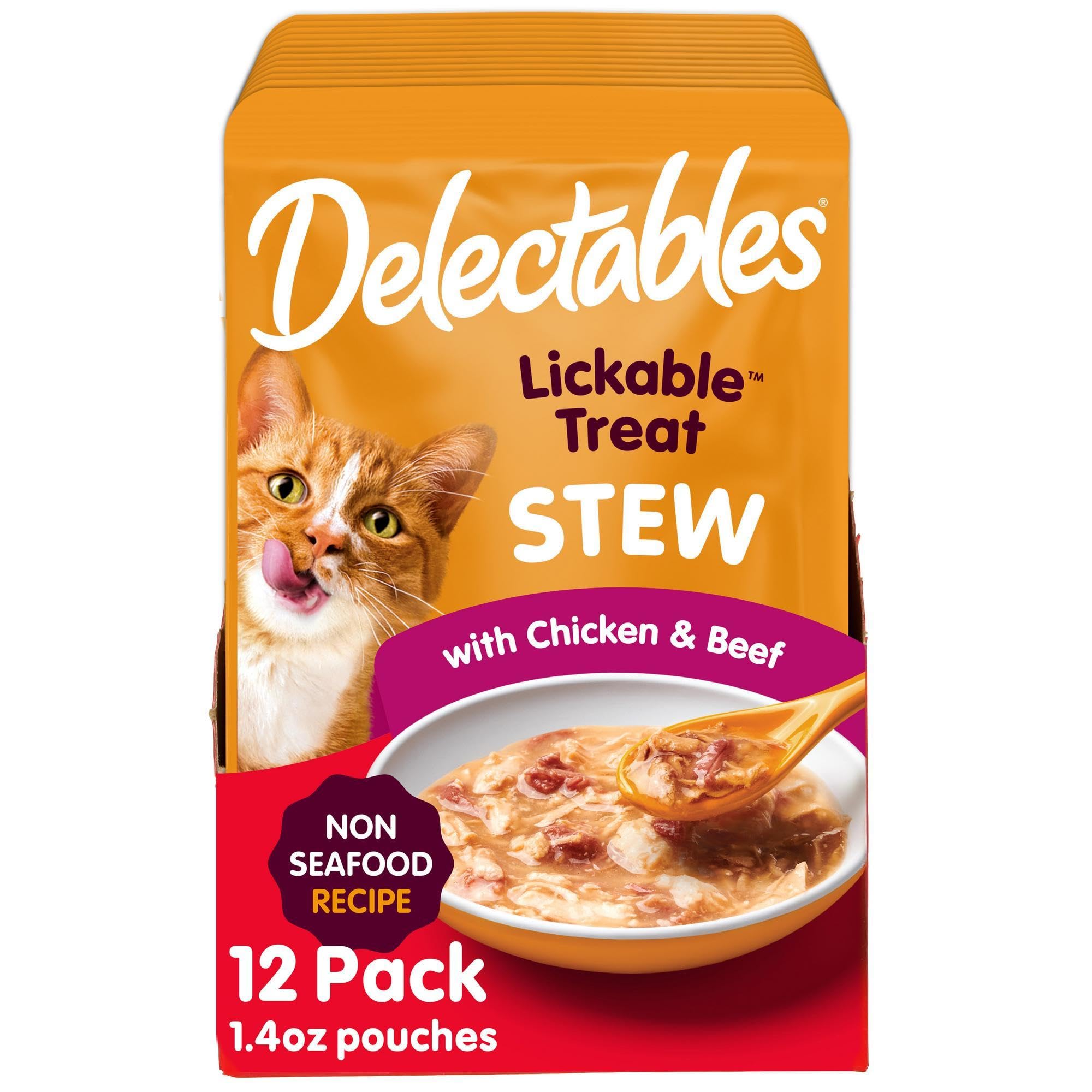 Hartz Delectables Non-Seafood Stew Lickable Wet Cat Treats, Chicken & Beef, 1.4 Ounce (Pack of 12)