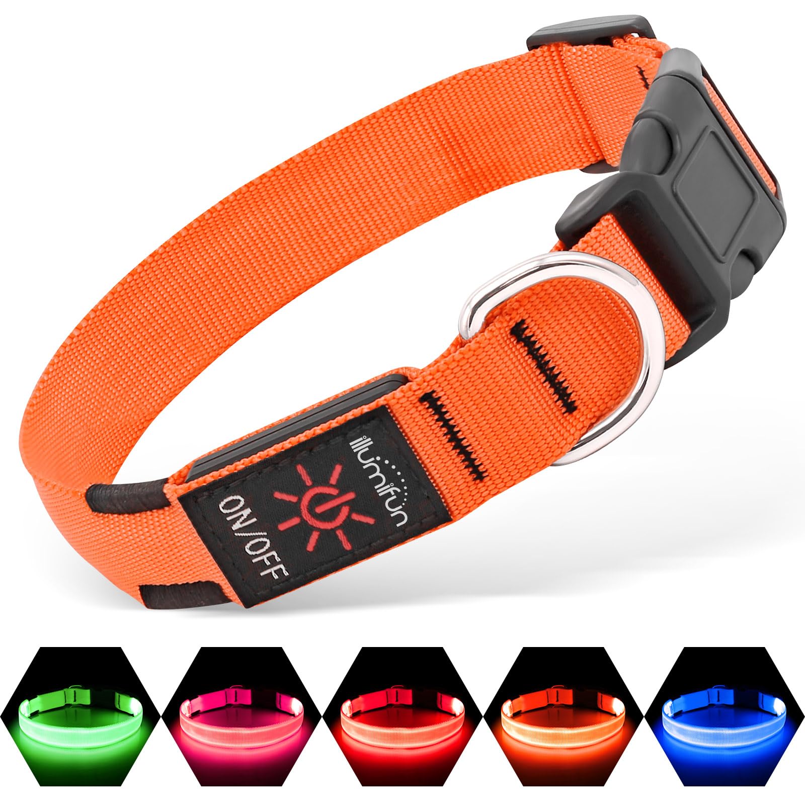 Illumifun Led Dog Collar, Usb Rechargeable Lighted Up Dog Collar, Adjustable Glowing Pet Safety Collar Light For Your Dogs Walking At Night (Orange, Medium)