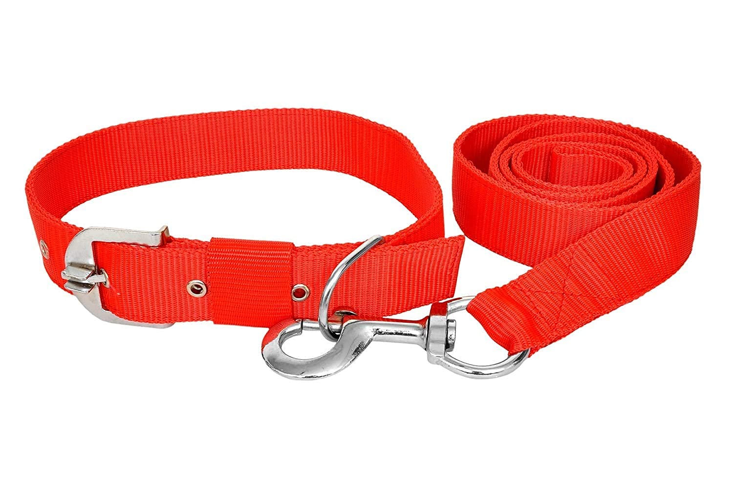 Japin Strong Soft Nylon Adult Dogs Collar Belt Combo Of Dog Collar With Dog Leash 1.25 Inch (Red)