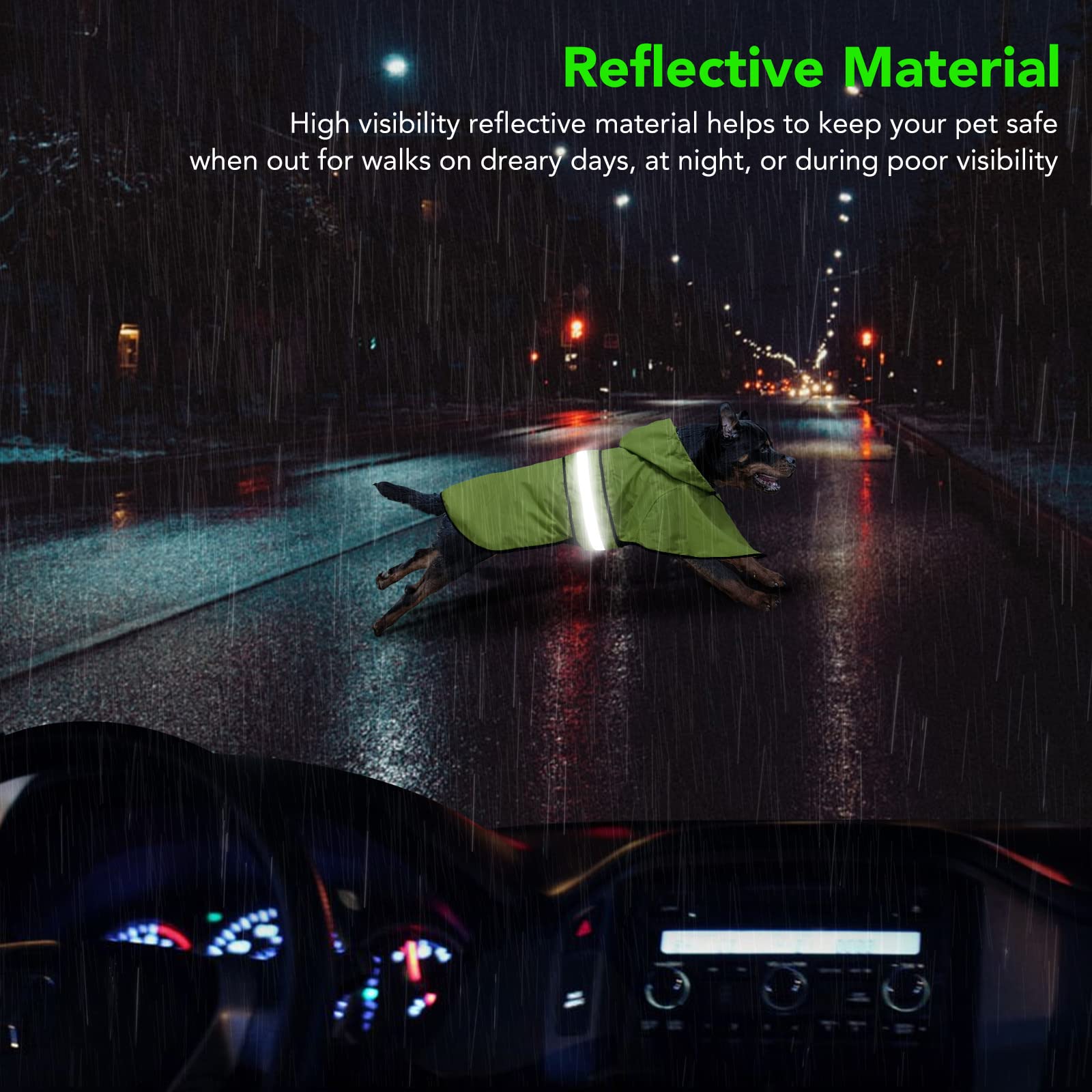 Domagiker Reflective Dog Raincoats - Waterproof Lightweight Dog Raincoat Rain Poncho, Adjustable Dog Raincoats Jacket For Night
