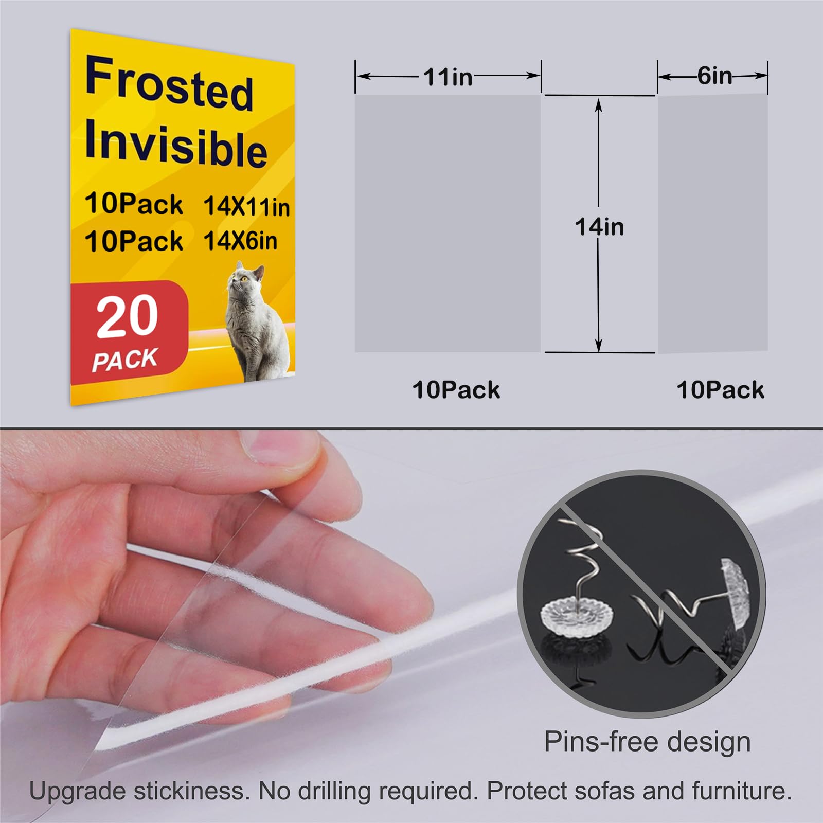 Anti-Cat Scratch Furniture Protector from Cats scratching-20-Pack Clear Sofa Guard Tape for Couches, Deterrent Pet Protection Fi
