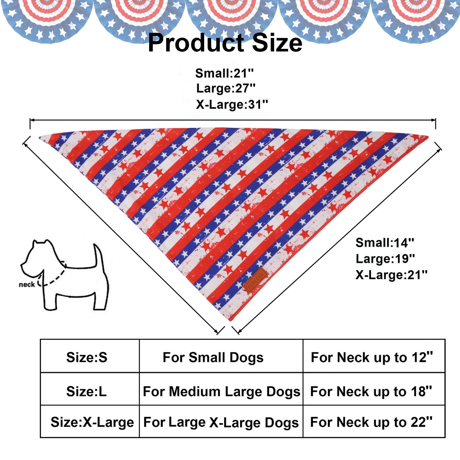 Ptdecor American Flag Dog Bandana Striped Stars Patterns, 4Th Of July Pet Scarf Reversible Triangle Patriotic Bandanas For Large