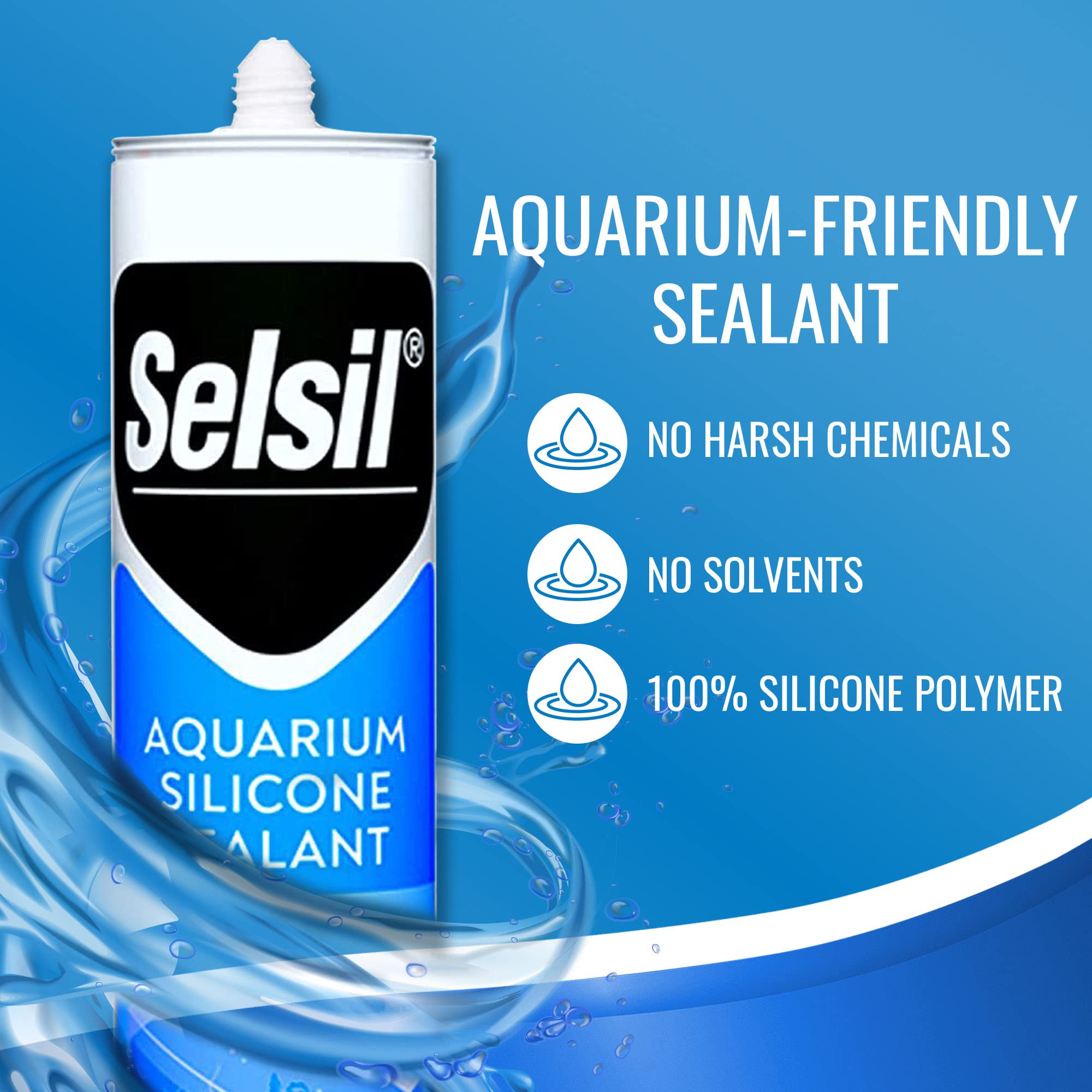 SELSIL Aquarium Silicone Sealant Clear, High Elasticity, Safe for Fish, 100% Solvent Free, 100% Non-Toxic, Fresh and Saltwater,
