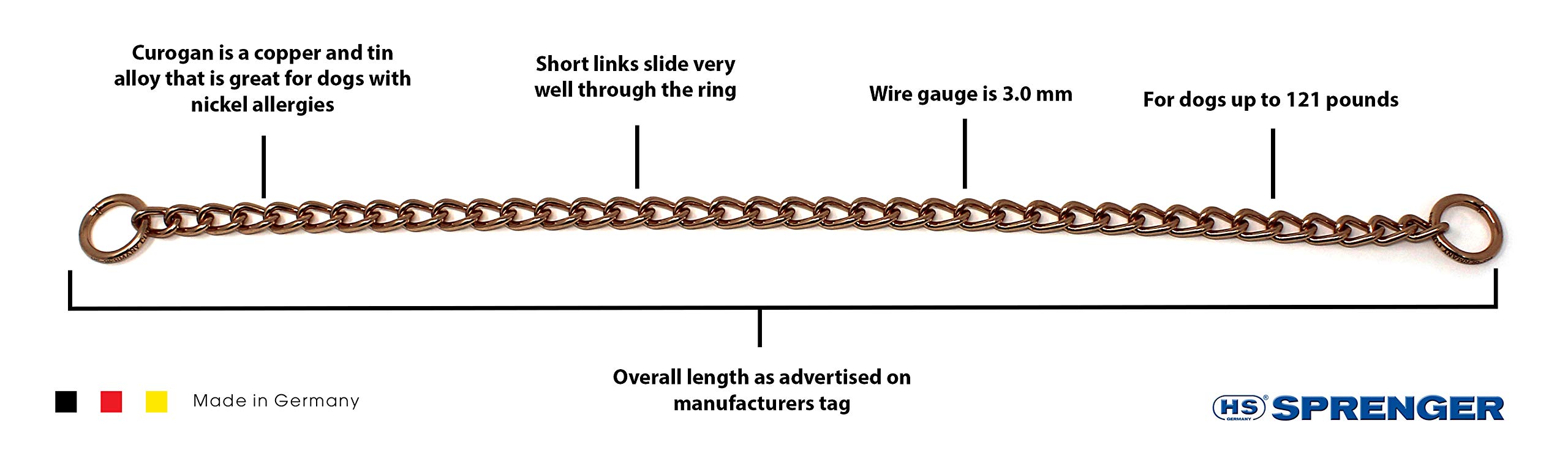 Dogline Herm Sprenger Curogan Choke Dog Collar, Hypoallergenic Metal, 3mm x 26in (65cm), Nickel-Free, No-Pull Slip Chain for Easy Control
