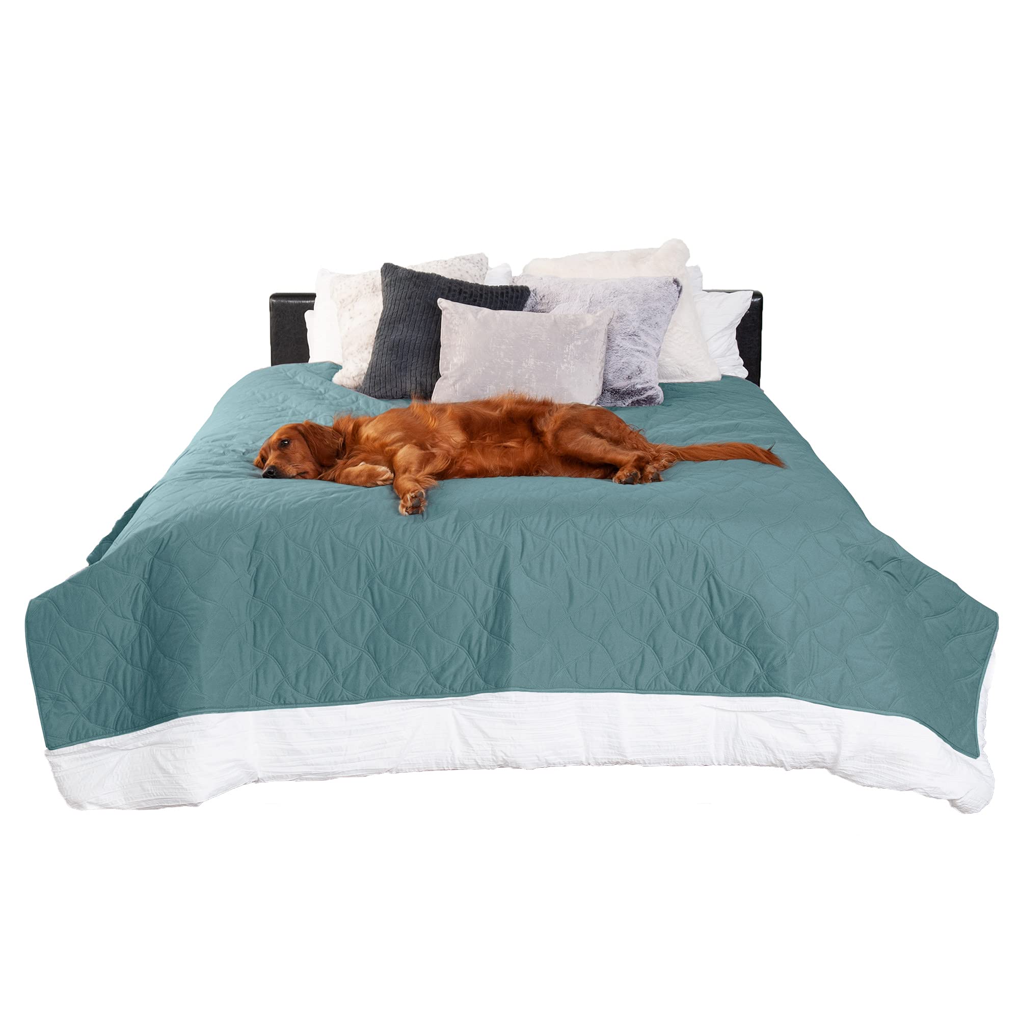 Furhaven Large/Queen Size Waterproof & Non Slip Quilted Twill Mattress Furniture Protector Cover, Washable - Nile Blue, Large/Queen Size