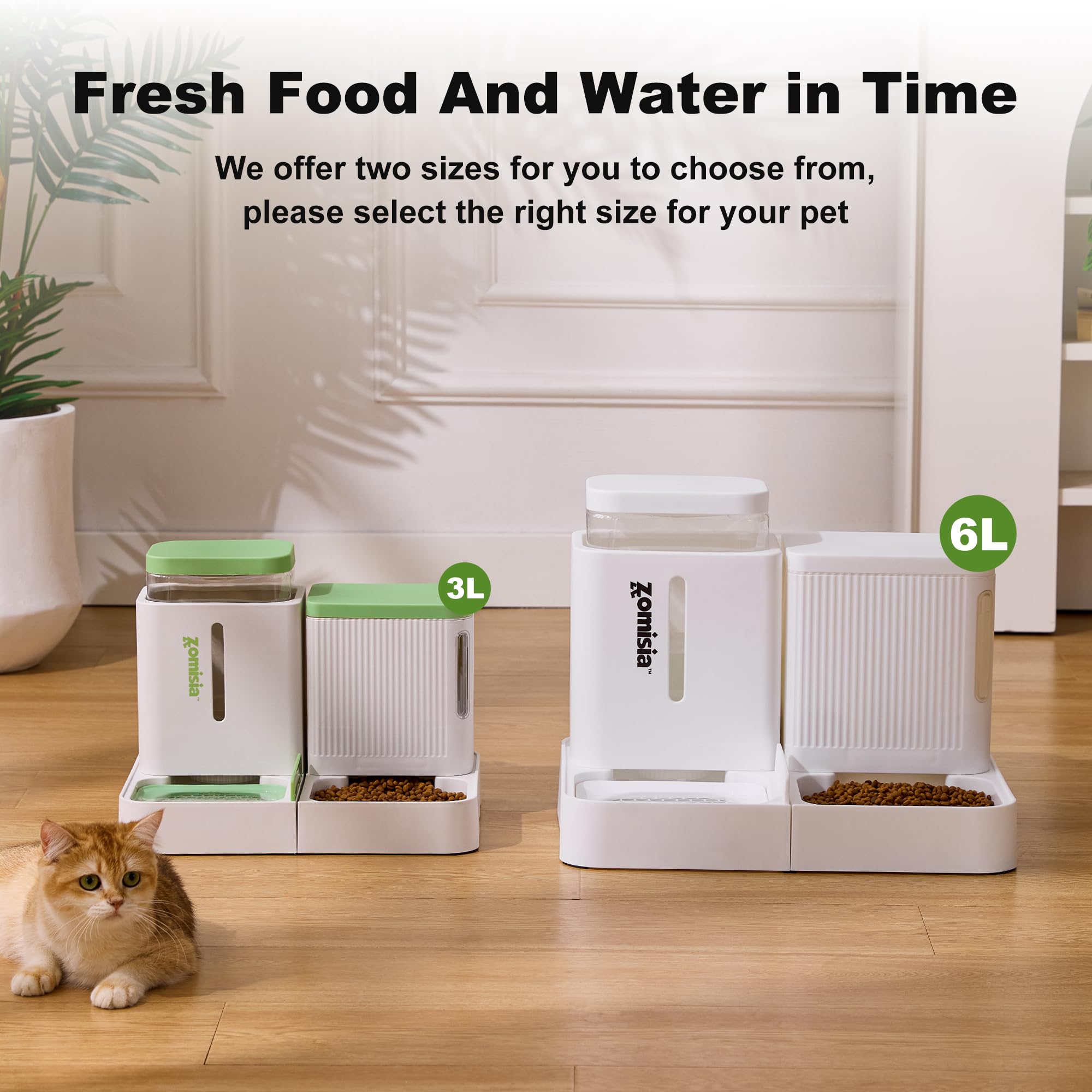 ZOMISIA Gravity Cat Feeder and Water Dispenser, 2 in 1 Cat Self Feeder with 180 Degree Rotatable, 2 Pack Automatic Feeding Large