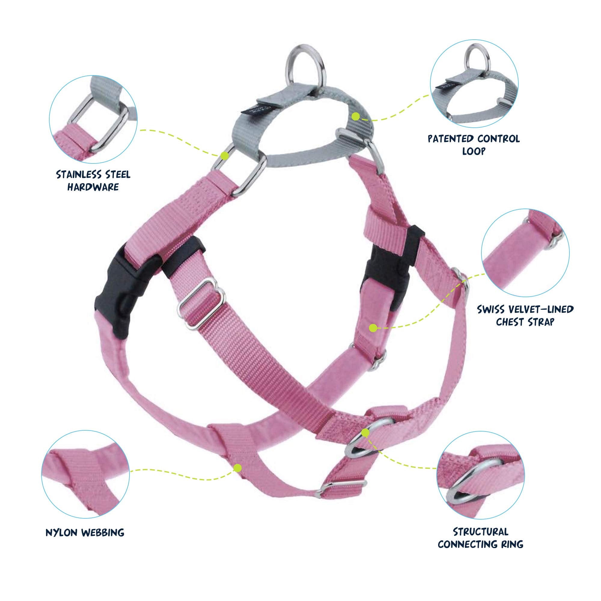 2 Hounds Design Freedom No Pull Dog Harness, Adjustable Harness And Leash Set, Easy Walking & Comfortable Control, Fits Small, Medium & Large Dogs, Solid Colors, Made In Usa, 5/8' Md, Rose