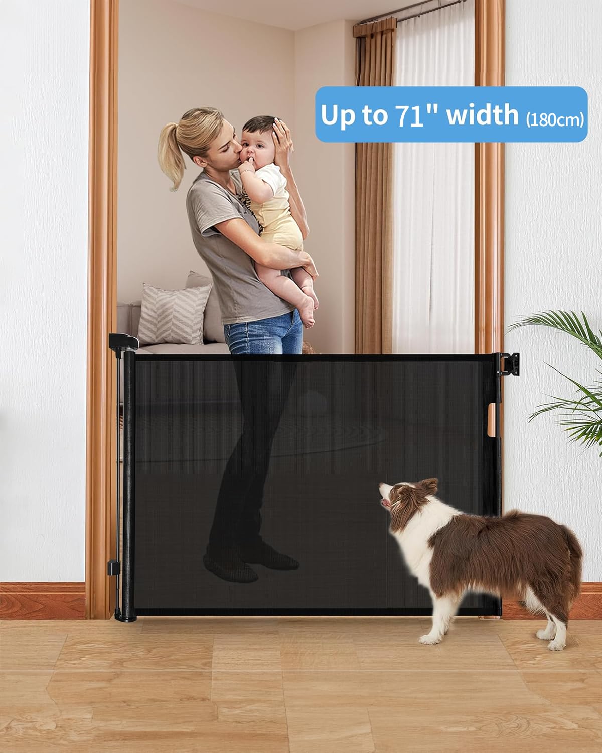 Veraste Retractable Baby Gate,Mesh Baby Gate Or Mesh Dog Gate,33' Tall,Extends Up To 71' Wide,Child Safety Gate For Doorways,Stairs,Hallways,Indoor/Outdoor（Black,33'X71'）
