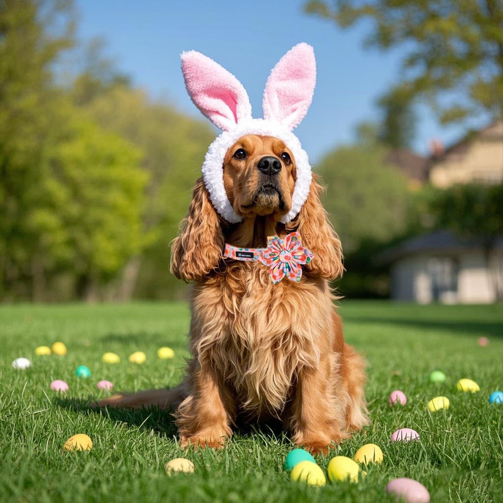 Maca Bates Easter Day Dog Collar With Flower Bow Bowtie Easter Egg Dogs Bow Tie Collars Breakaway Soft Durable Cute Adjustable P