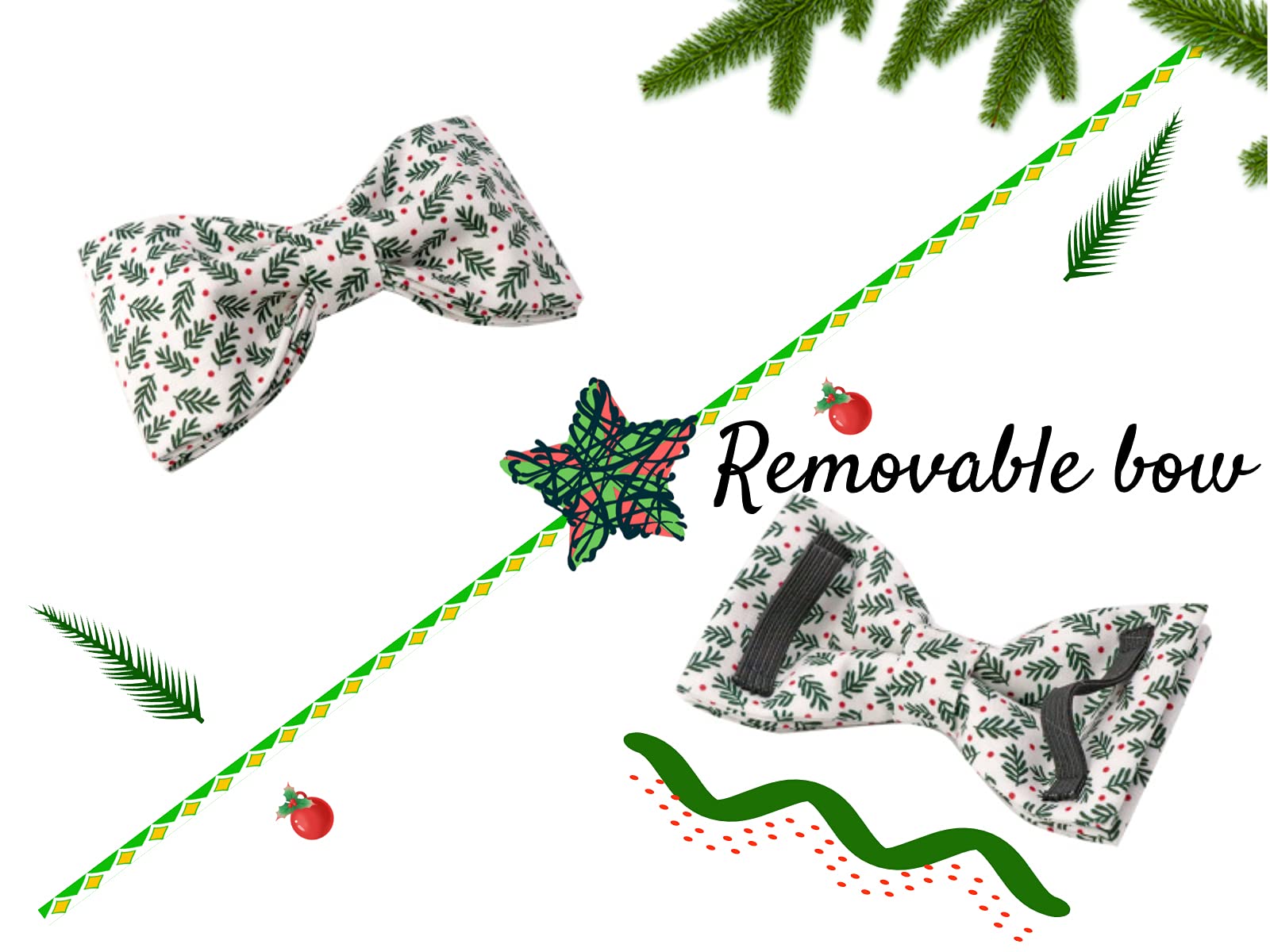 Elegant Little Tail Dog Collar With Bow, Soft And Comfy Bowtie Christmas Dog Collar, Adjustable Pet Gift Collars For X-Large Dogs