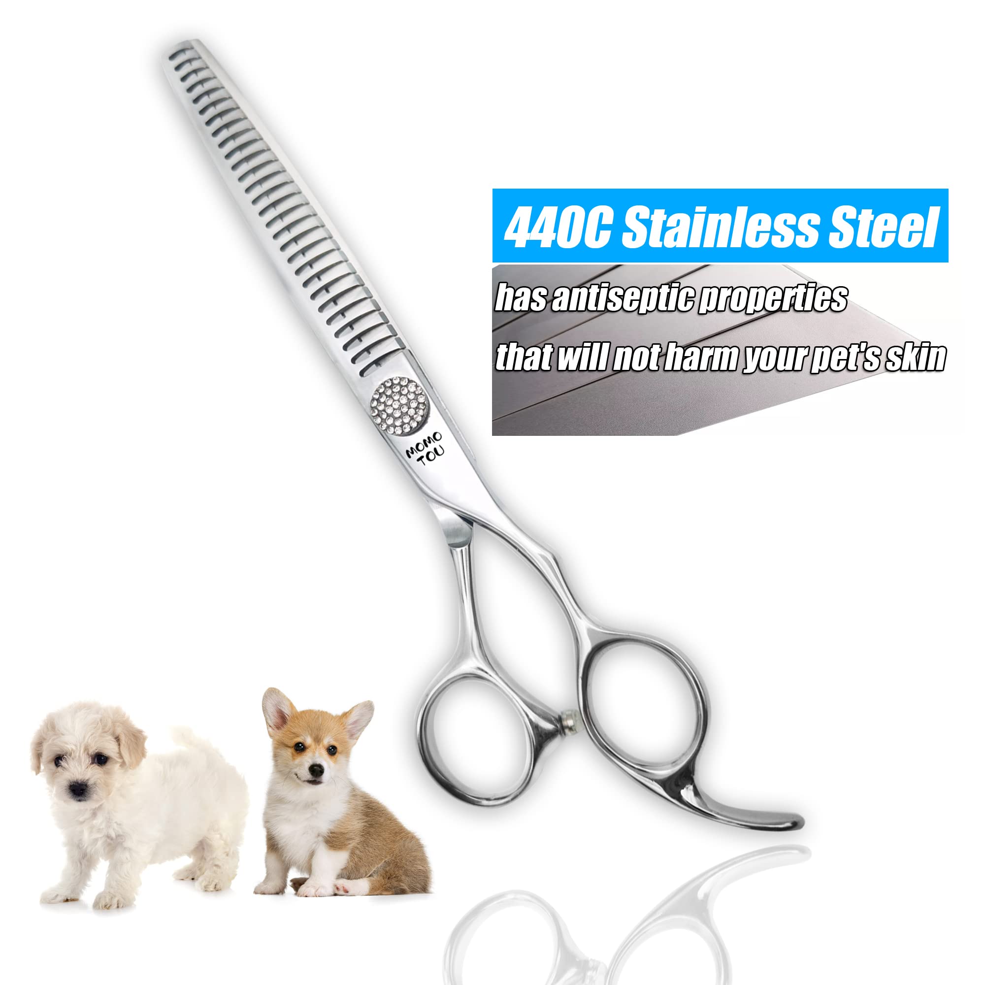Momotou Polished Dog Grooming Scissors Set With Simulation Diamond 440C Stainless Steel Thinner Curved Straight Chunker Shears W