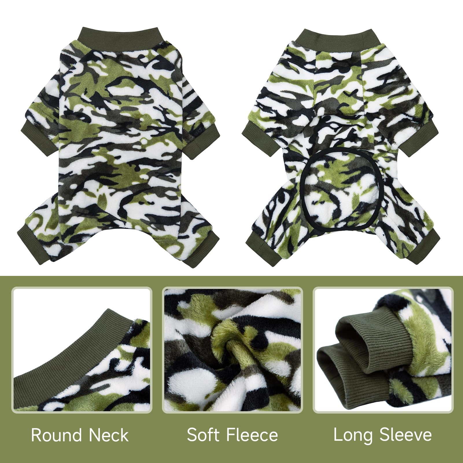 Camo Dog Winter Onesie - Warm Velvet Puppy Jumpsuit, Doggies Bodysuit - Girl & Boy Dog Winter Clothes For Chihuahua, Yorkie, Tea