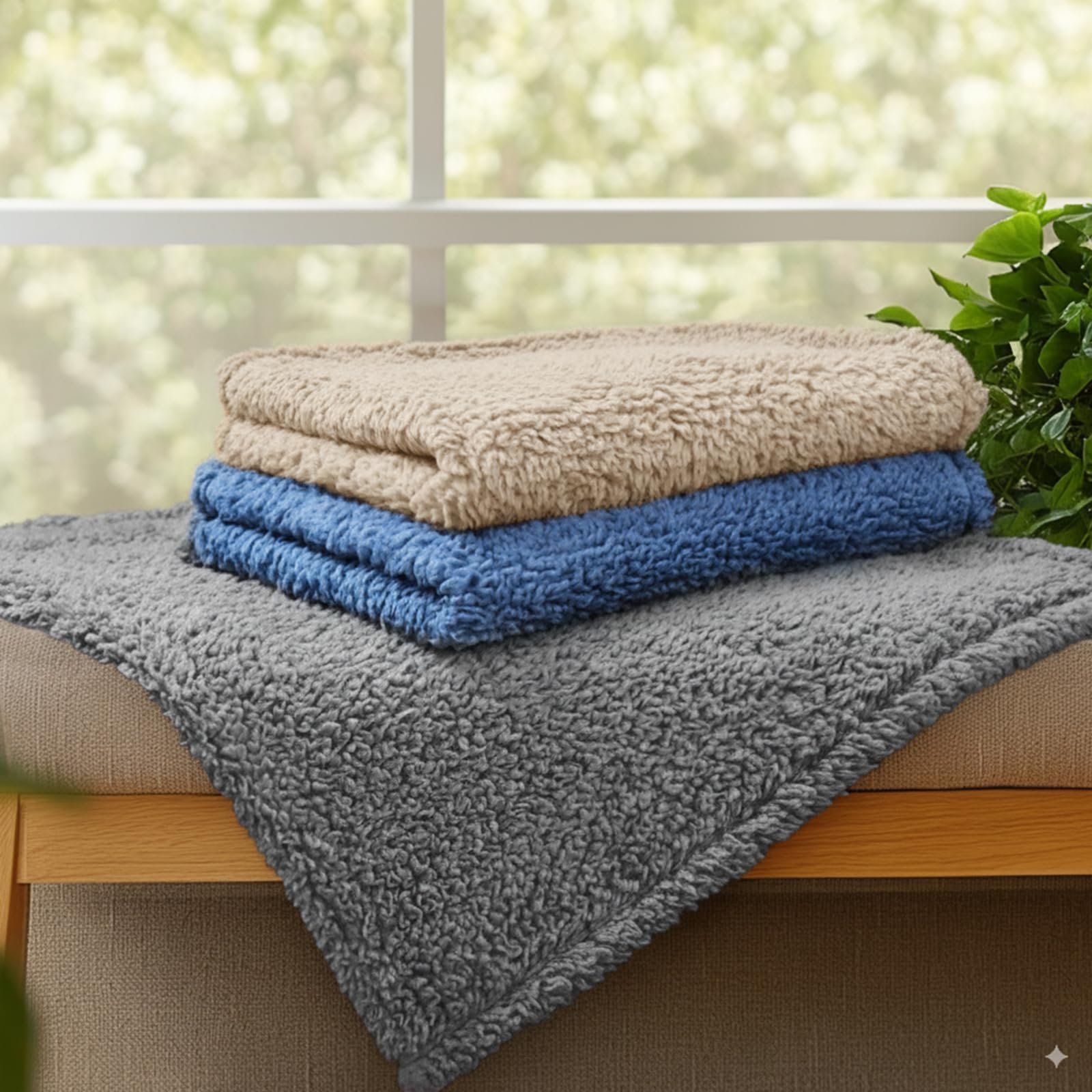Luciphia 1 Pack 3 Calming Dog Blanket Fluffy Premium Fleece Pet Blankets Soft Sherpa Throw for Dogs Puppy Cat Grey/Beige/HazeBlu