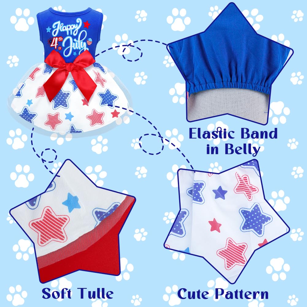 Happy 4Th Of July Dog Outfit Patriotic Dog Tulle Dress With Red Bowknot Independent Day Dogs Pet Doggie Apparel Clothes For Smal