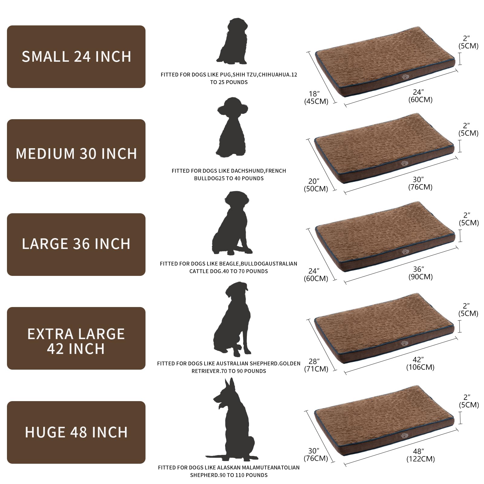 Empsign Dog Bed Mat 41 Inch Reversible Warm & Cool,Washable Dog Crate Bed With Egg Crate Foam Support, Pet Sleeping Mat For Larg