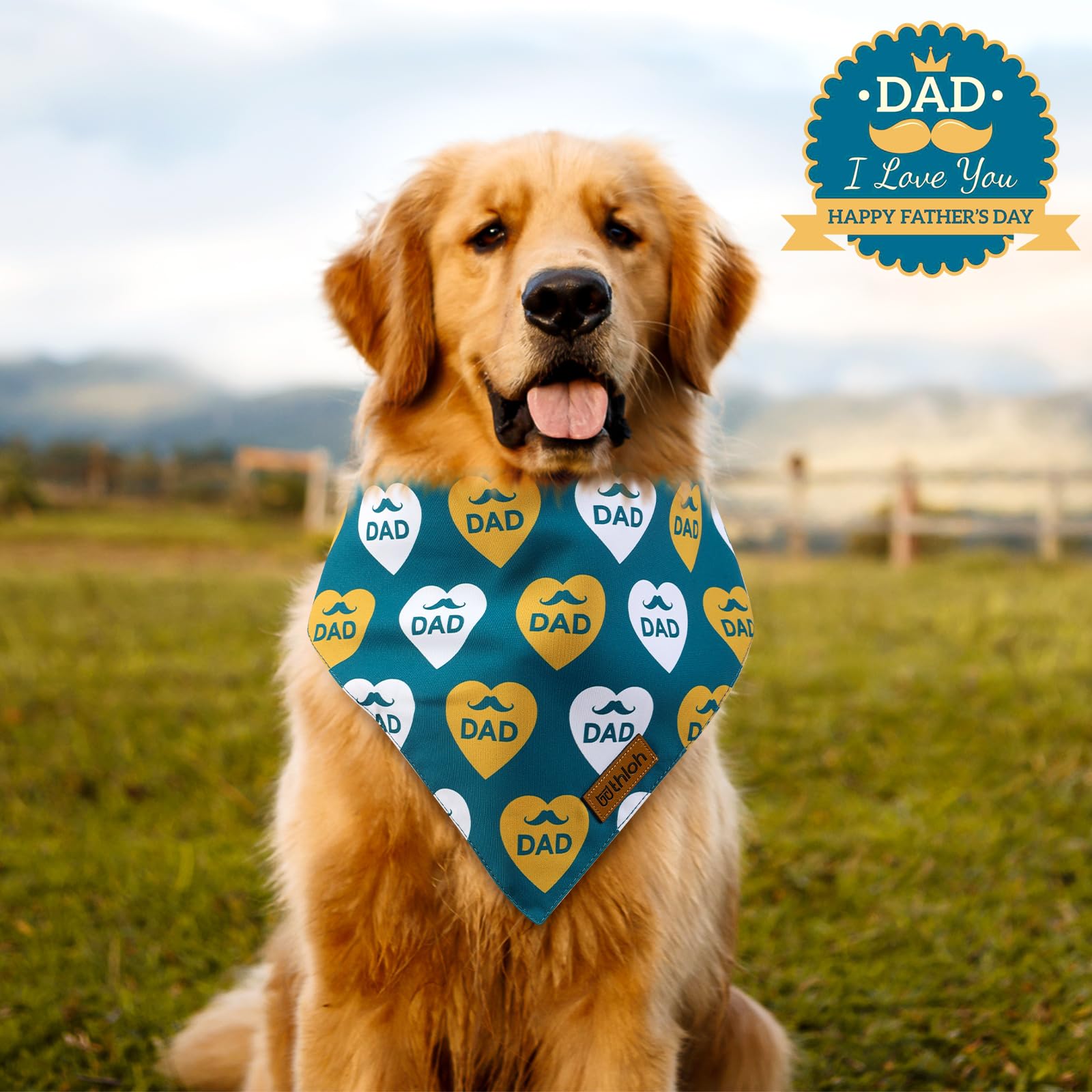 Thloh Fathers Day Dog Bandanas - 2 Pack Reversible I Love My Dad Pet Scarf For Boy And Girl | Premium Durable Fabric | Adjustabl