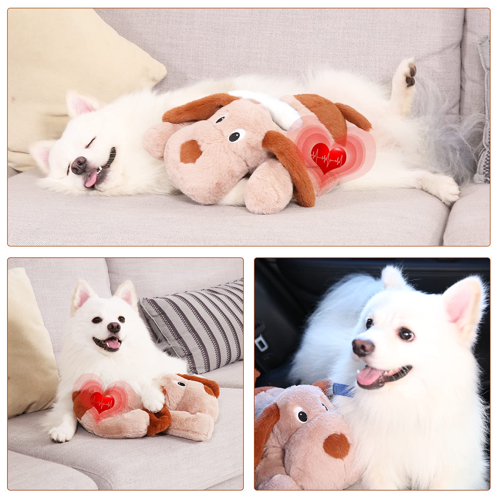 WEOK Puppy Heartbeat Toy, Plush Anxiety Relief for Dogs & Cats, Brown