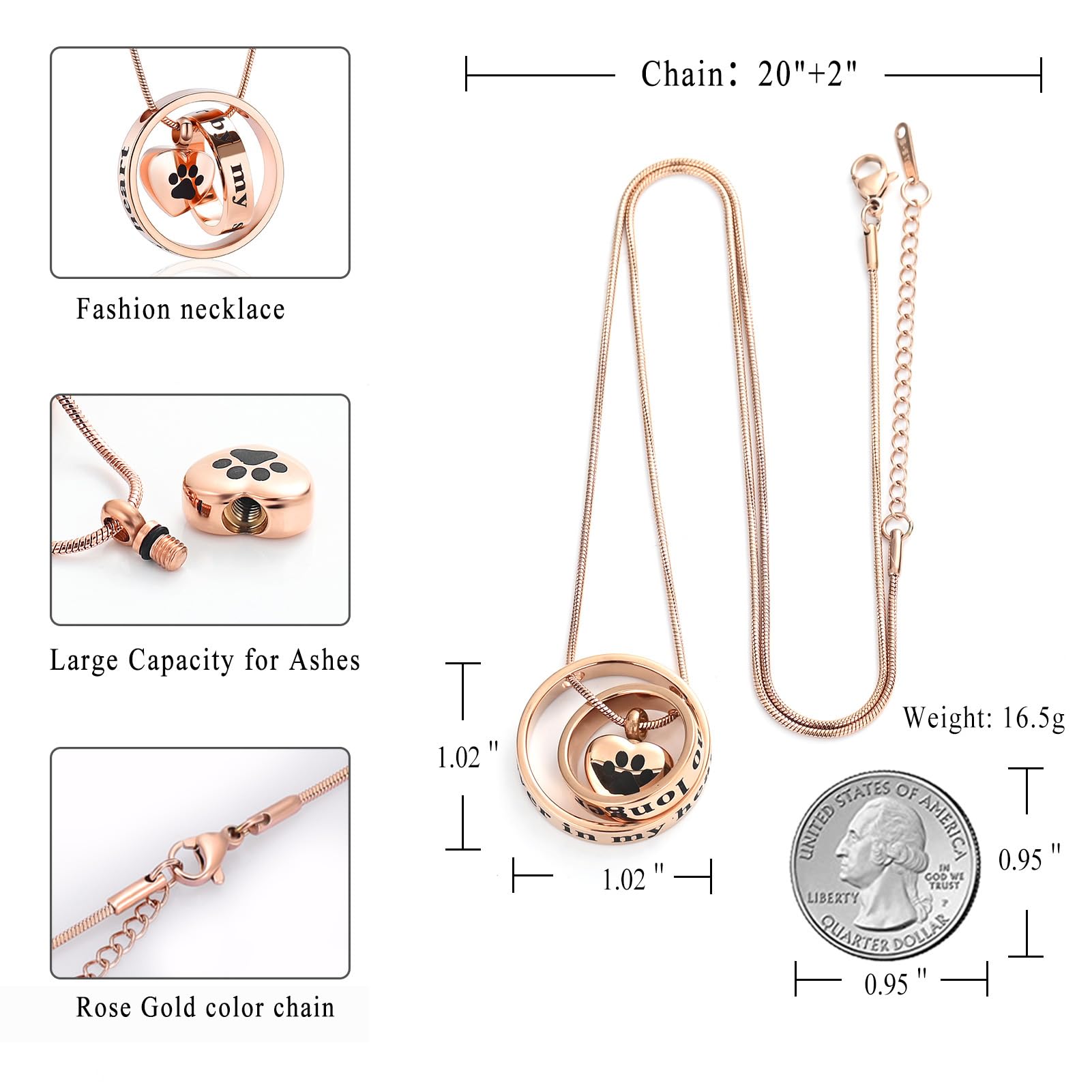 Memorial Jewelry Forever In My Heart,No Longer By My Side Pet Cremation Jewelry For Ashes Of Dog/Cat Funeral Keepsake Urn Necklace Paw Print Memorial Necklace
