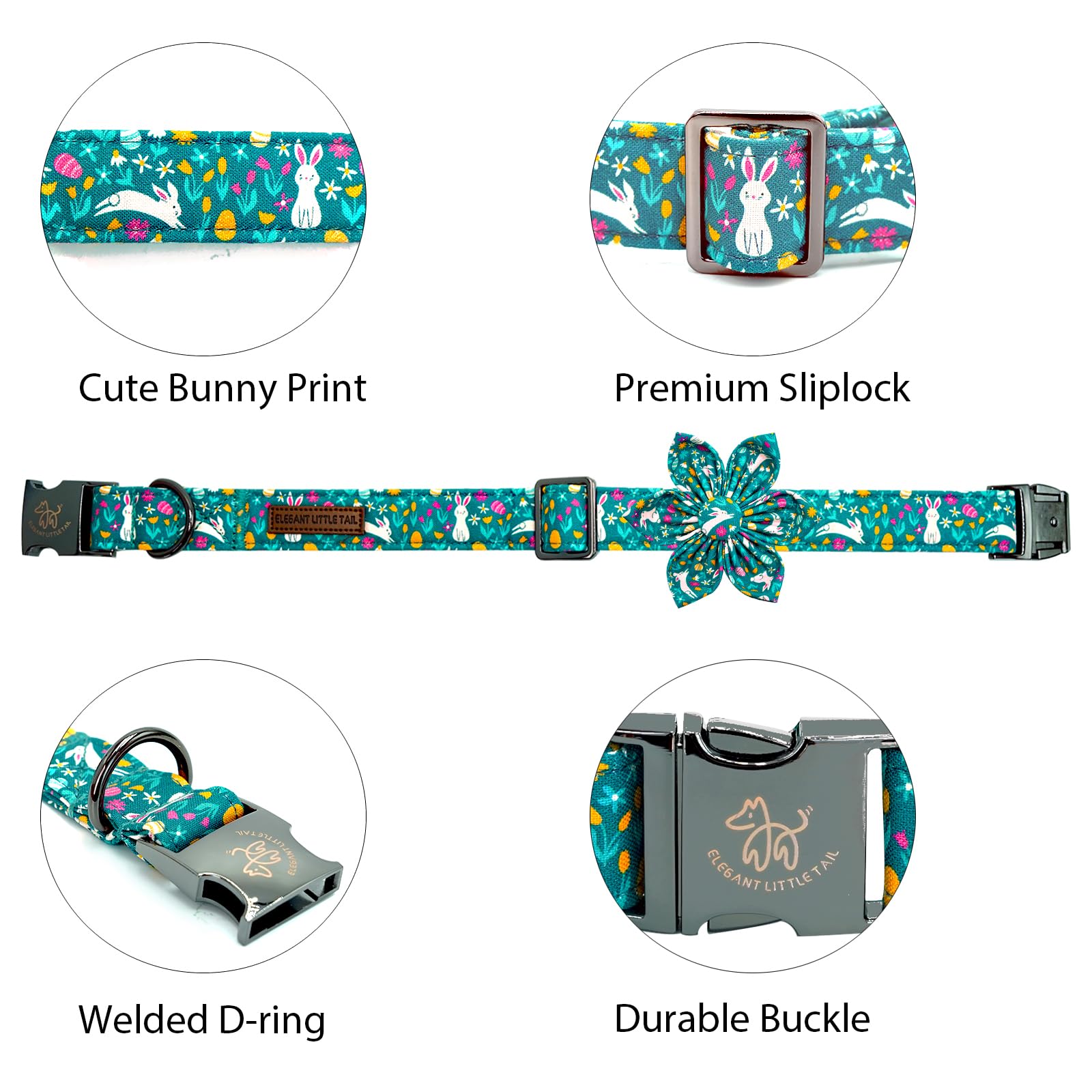 Elegant Little Tail Easter Dog Collar, Bunny Print Puppy Collars With Flower Girl Boy Pet Collar Flower Spring Holiday Pet Colla