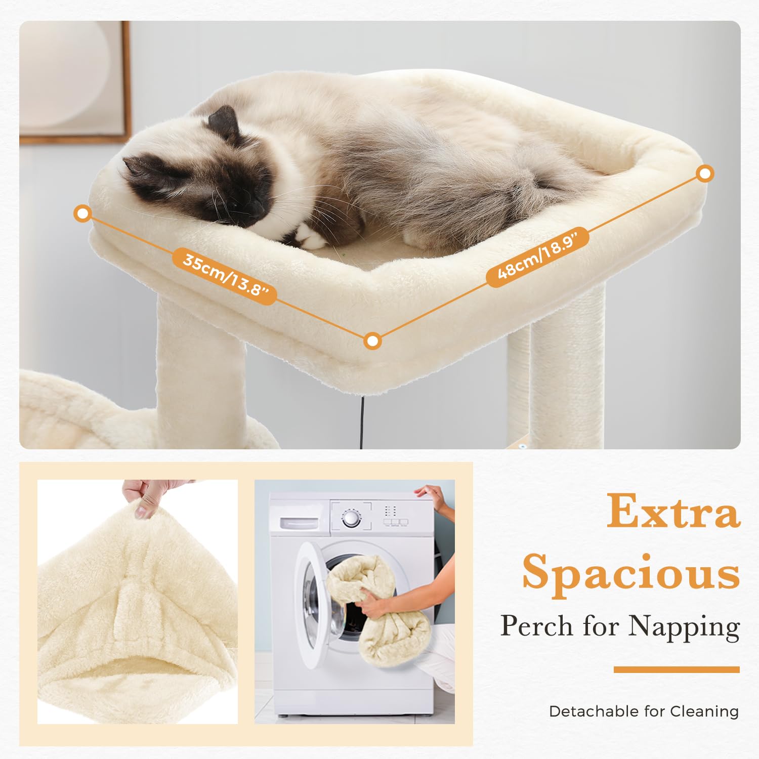 PAWZ Road Large Cat Tree, 51 Inches Wooden Cat Tower with Double Condos, Spacious Perch,Soft Hammock and Totally Wrapped Sisal P