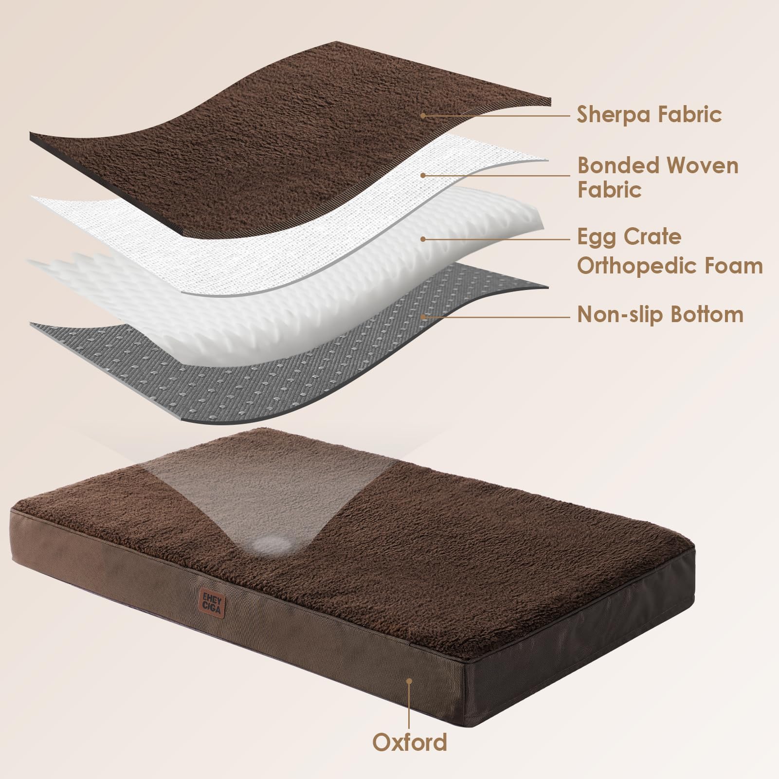 Eheyciga Orthopedic Foam Dog Bed For Large Dogs, 35'L X 23'W X 3.5'Th, Brown