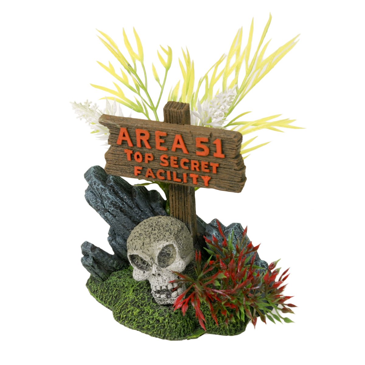 Blue Ribbon Ee-1153 Area 51 Sign With Skull Exotic Environments Aquarium Ornament