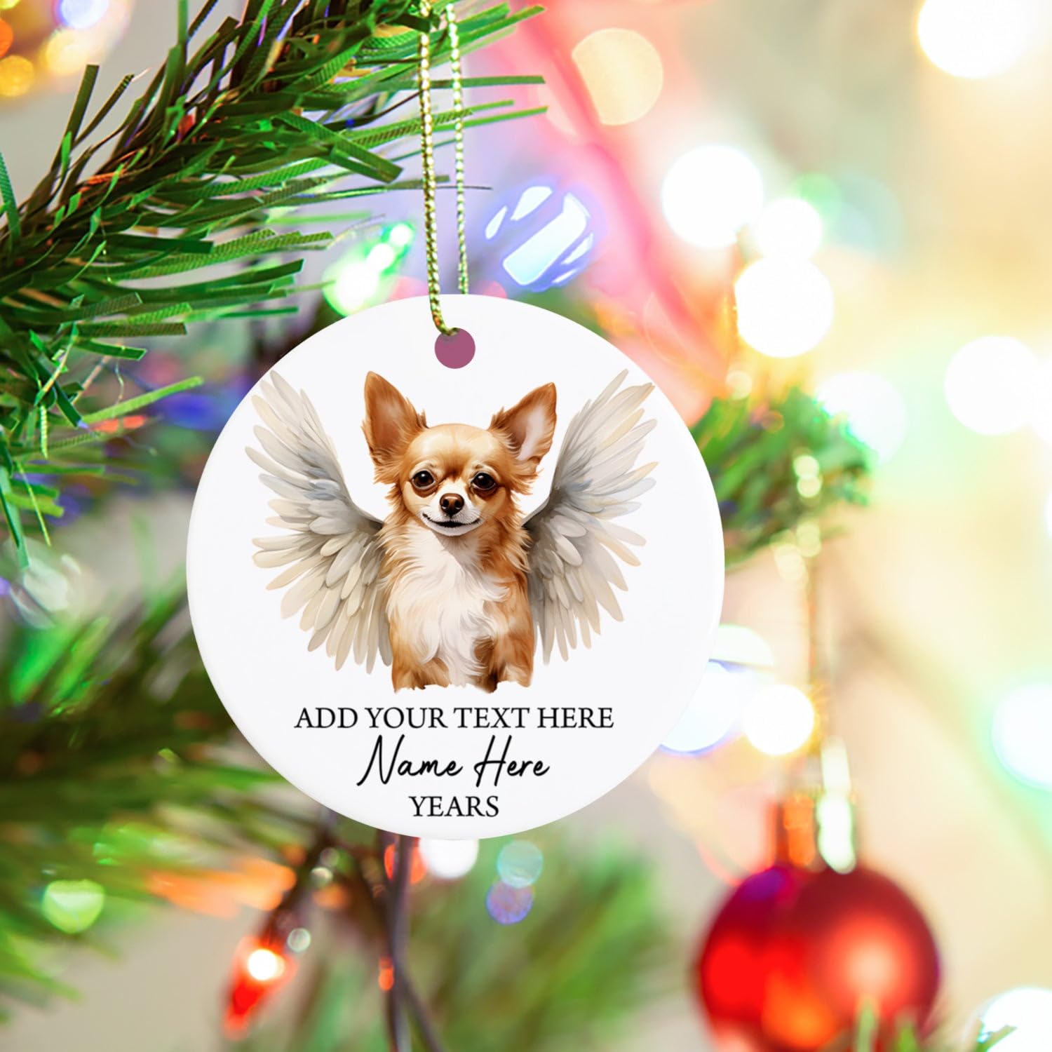 Personalized Chihuahua Dog Memorial Ornament, Gifts For Dog Owners, Chihuahua With Angel Wings Ornament, Loss Of Chihuahua Dog Sympathy Gifts, Customized Text Name & Year Christmas Tree Hanging