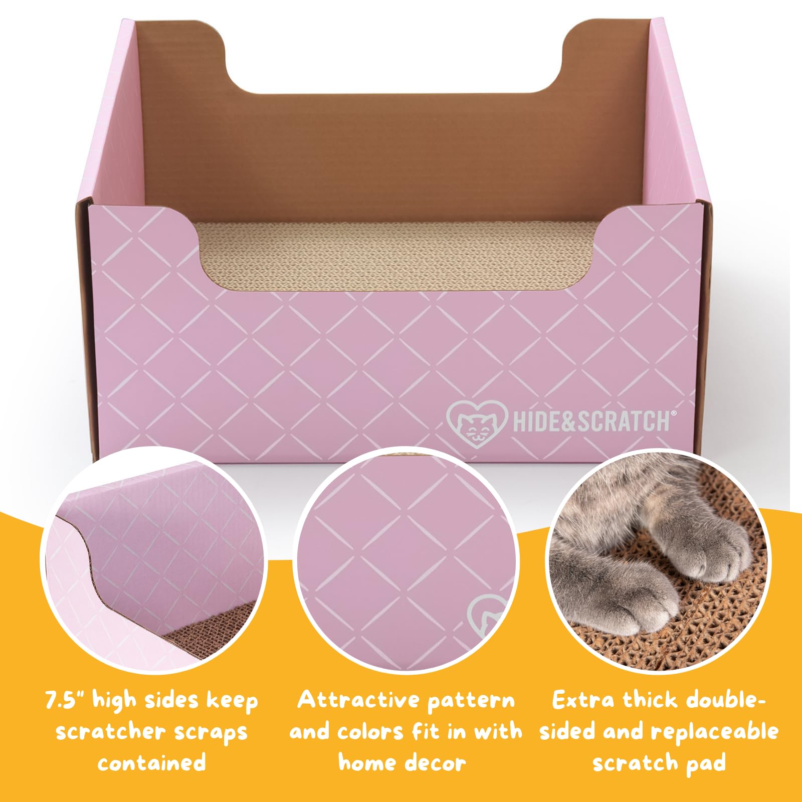 Hide & Scratch Heavy Duty Cardboard Cat Scratcher Box And Cat Bed With Refillable Double-Sided Cardboard Scratch Pad For Indoor