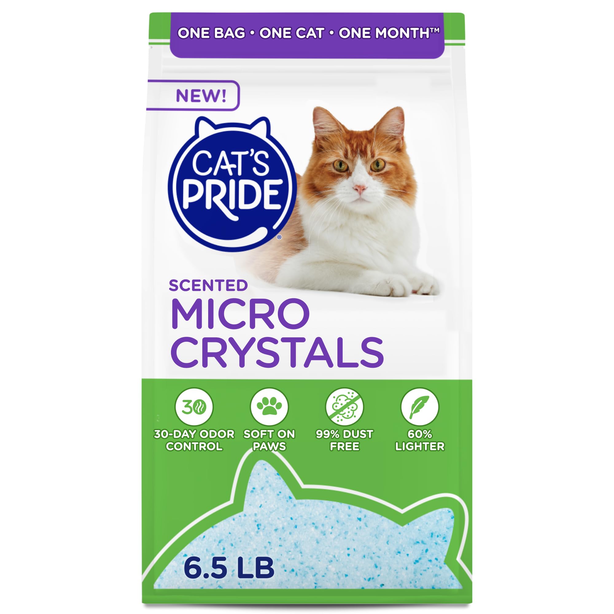 Cats Pride Micro Crystals Cat Litter, Non-Clumping, Scented, 30-Day Odor Control, 99% Dust Free, Lightweight, Soft on Paws, 6.5l