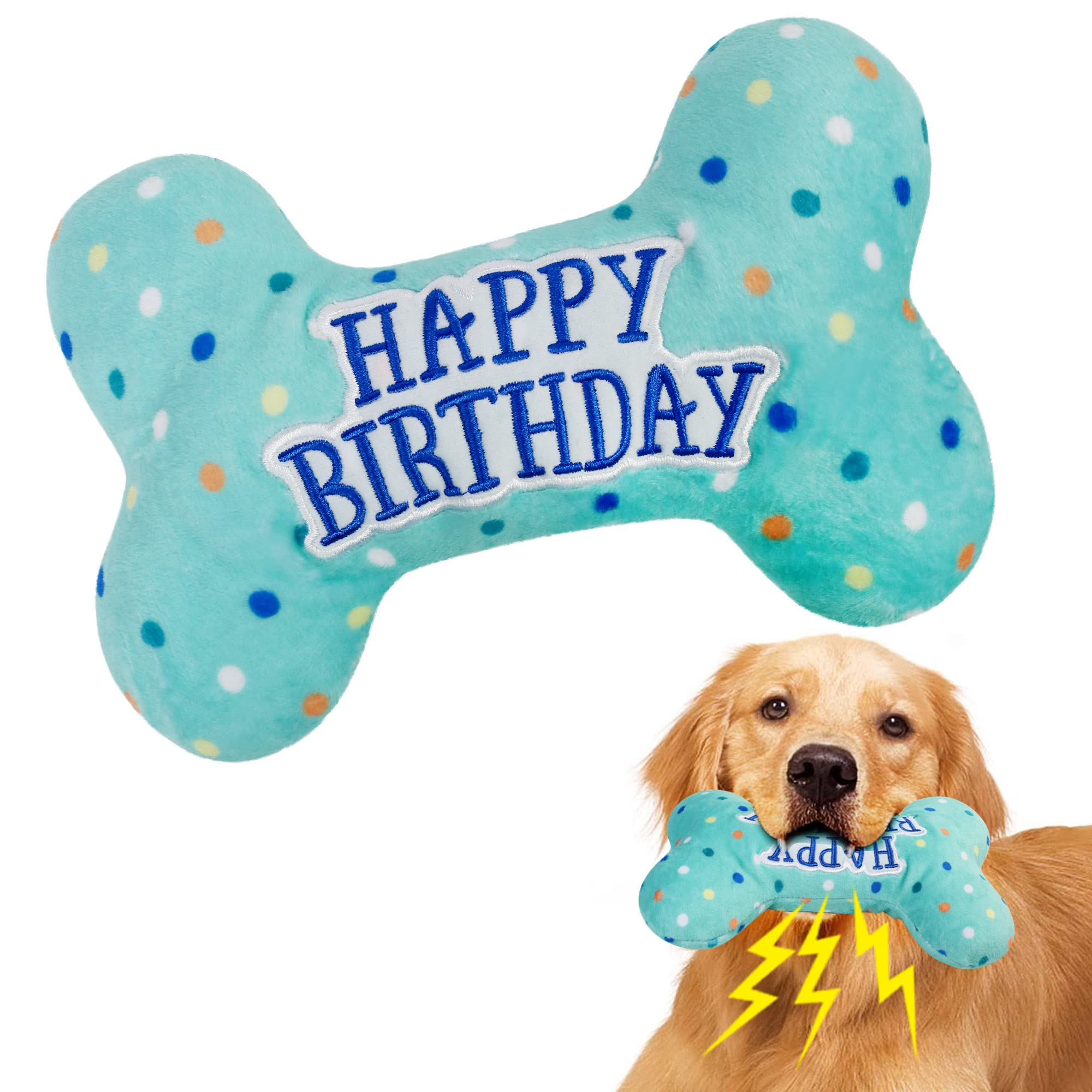 Primepets Dog Birthday Toys, Plush Dog Squeaky Toys, Dog Birthday Party Supplies, Stuffed Dog Chew Toys For Small Medium Large Dogs (Bone)