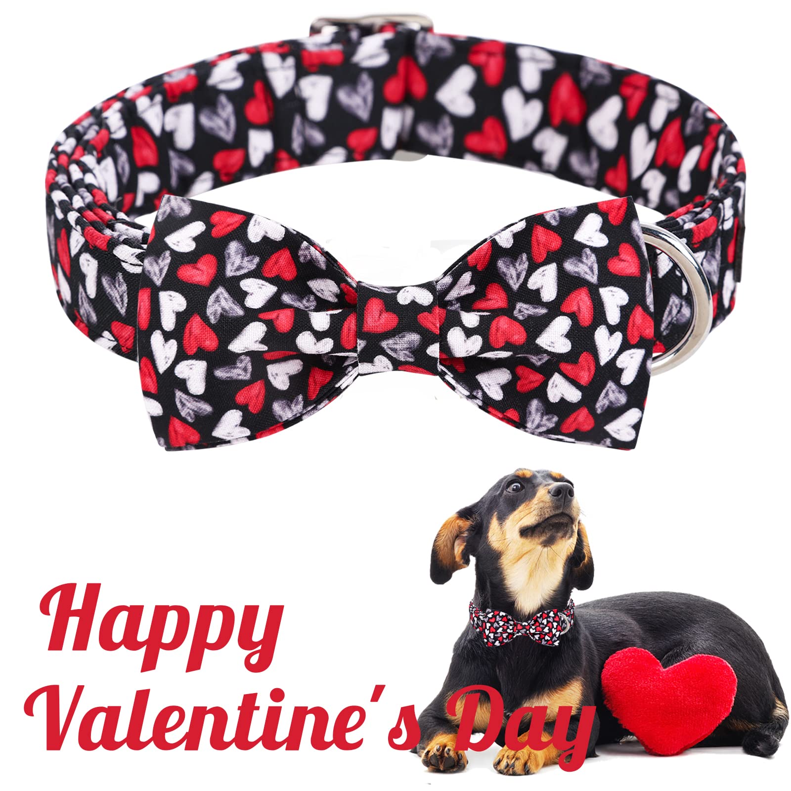 Unique Style Paws Valentine'S Dog Collar With Bow Tie Black & Red Heart Puppy Collar Best Gothic Style For Small Medium Large Bo