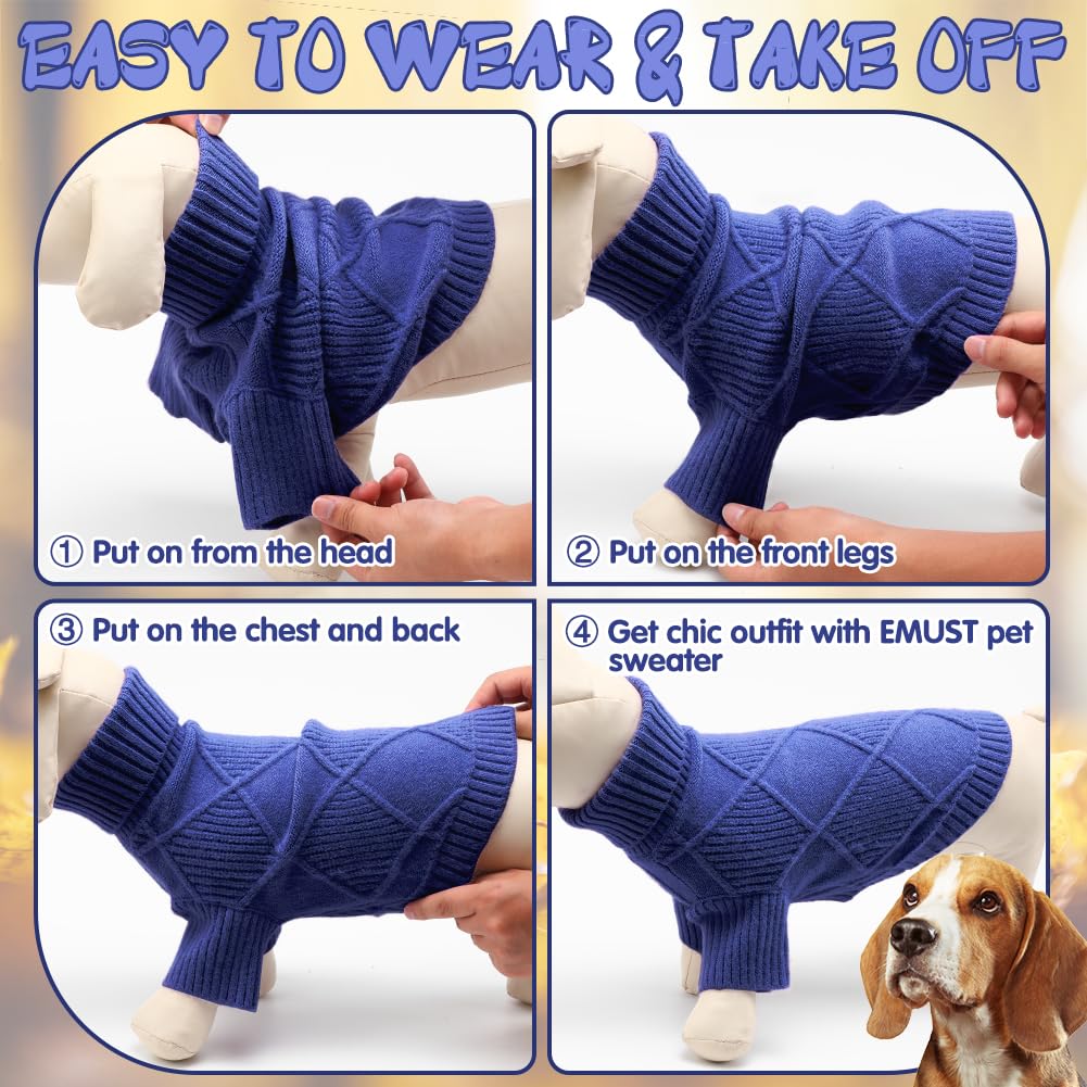 Emust Dog Sweater, Warm Cat Sweater With Turtleneck, Knit Dog Sweaters For Small Medium Large Dogs For Fall & Winter,Navy L