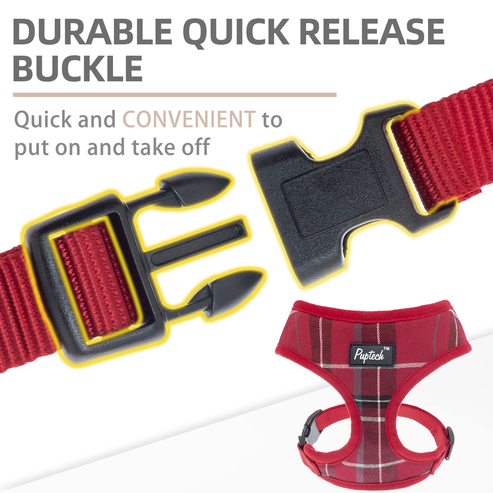 Pupteck Soft Mesh Dog Harness And Leash Set Pet Puppy Cat Comfort Padded Vest No Pull Harnesses, Red, L