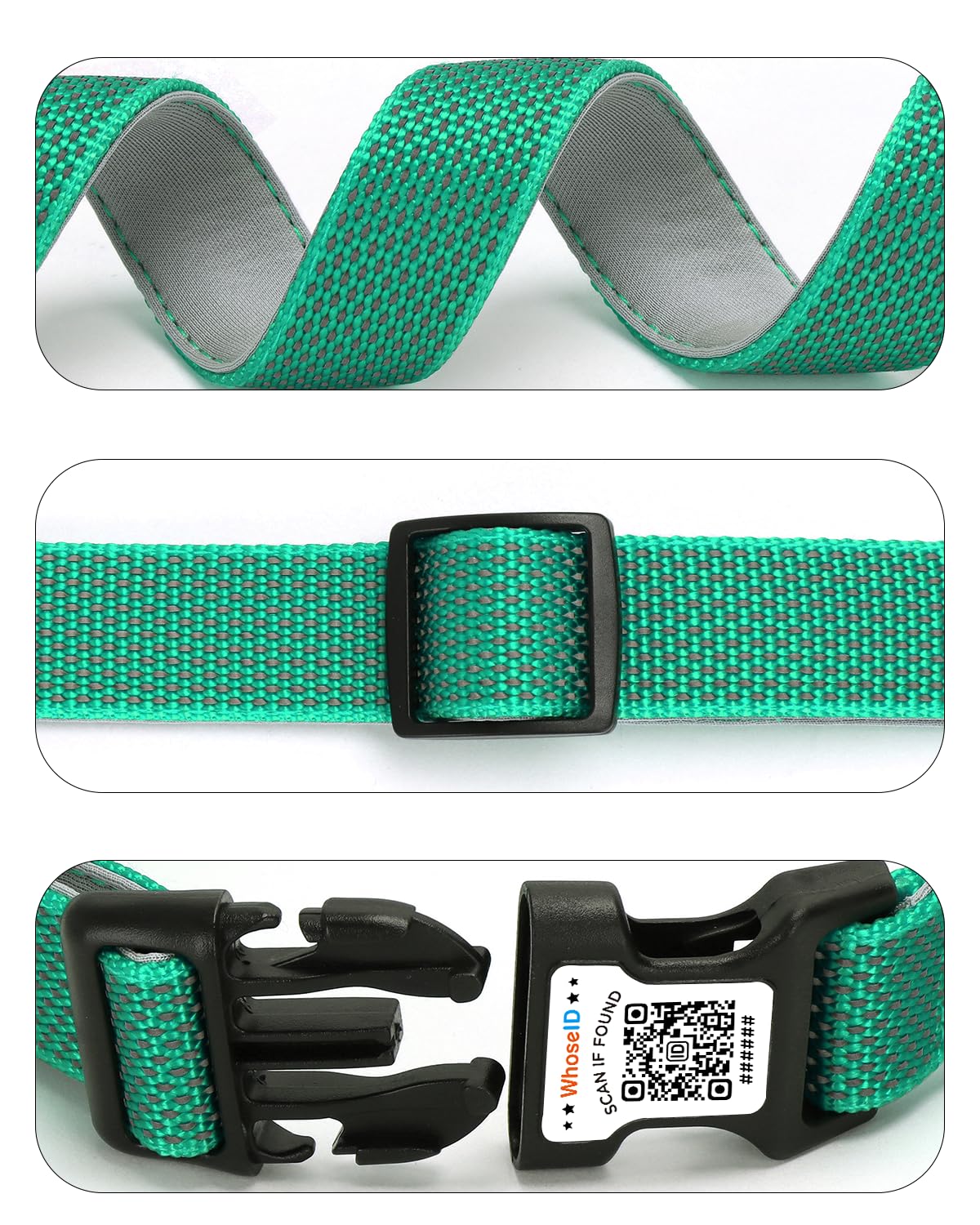 Whoseid Reflective Dog Collar With Airtag Holder,Adjustable Dog Collar With Neoprene Padded & Anti-Lost Qr Code Buckle (Green, L