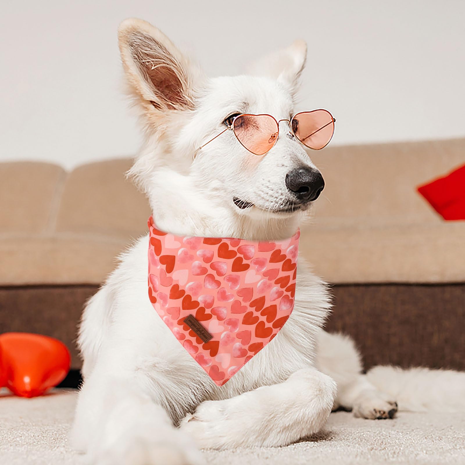 Unique Style Paws Dog Valentine'S Bandanas 2Pcs Washable Cotton Triangle Painting Love Heart Puppy Scarfs For Small Medium Large